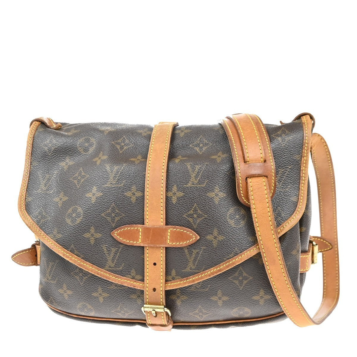 LOUIS VUITTON Logo Saumur 30 Shoulder Bag Monogram Leather Brown M42256 73MA362