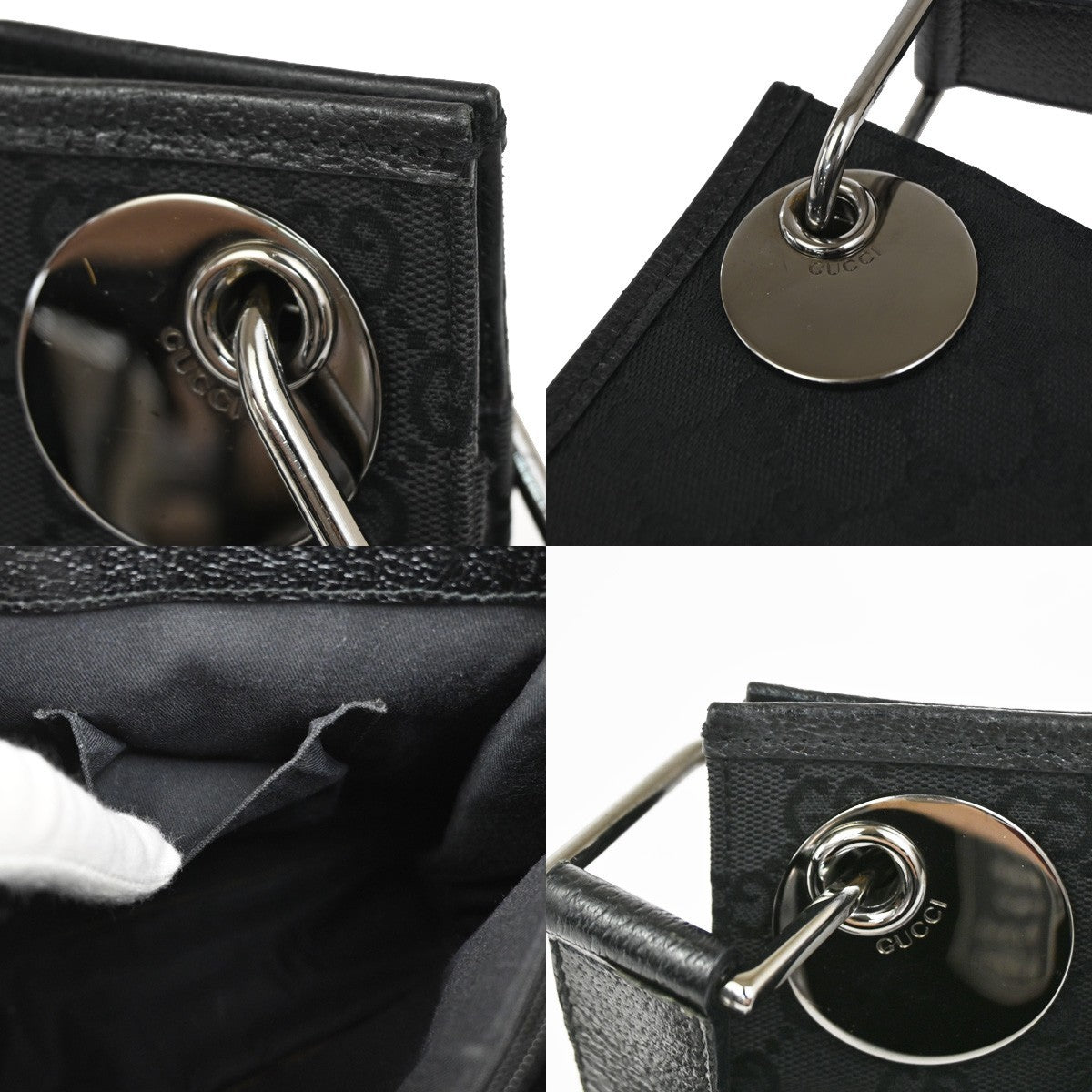 GUCCI GG Pattern Crossbody Shoulder Bag Canvas Leather Black SHW Italy 87YJ080