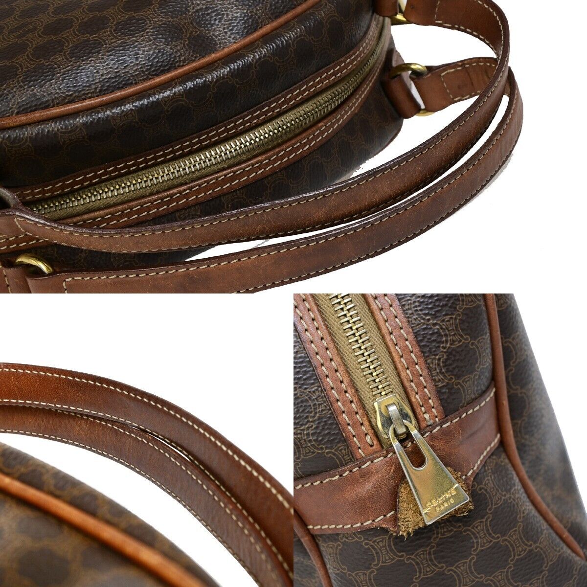 CELINE Logo Macadam Pattern Hand Bag PVC Leather Brown GHW Italy 66EB526