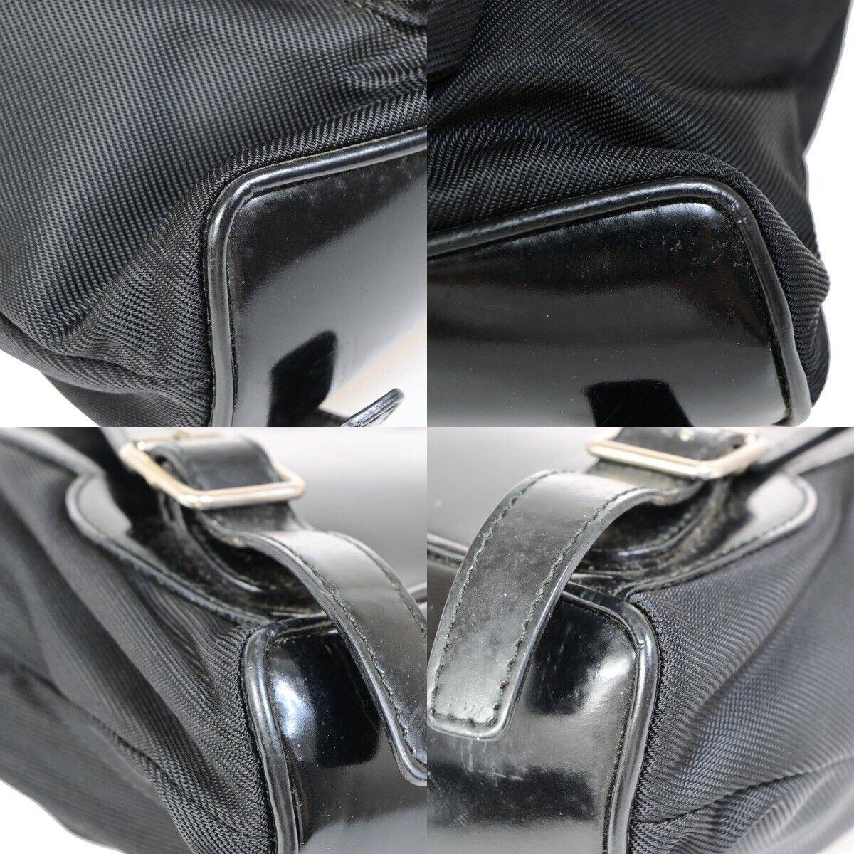 GUCCI Logo Bamboo Backpack Bag Leather Nylon Black Italy 68EB288