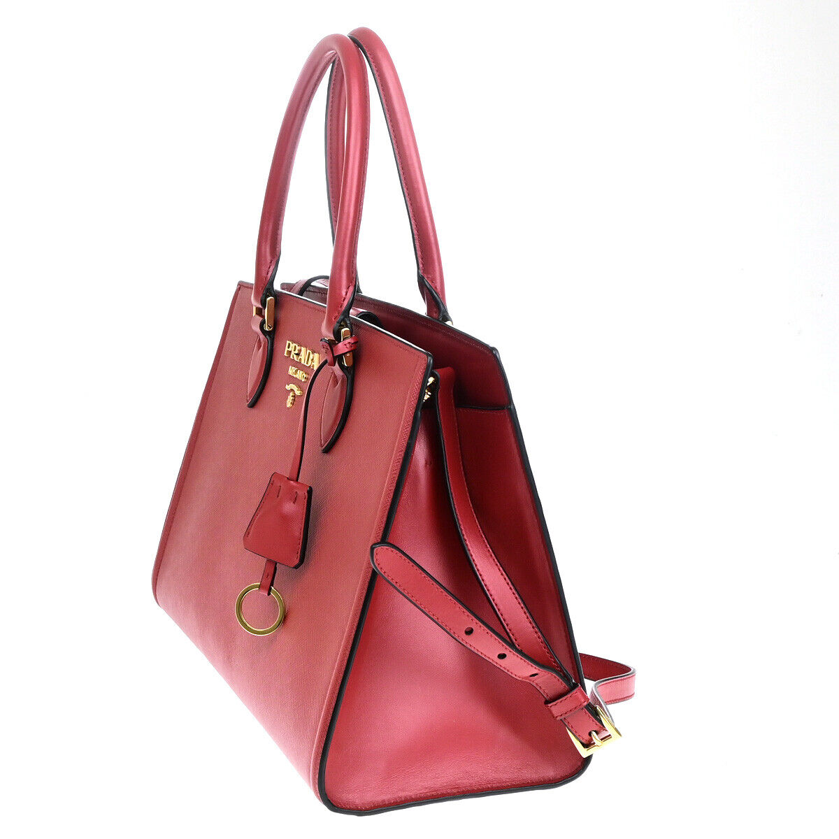 PRADA Logo Saffiano 2Way Shoulder Hand Tote Bag Leather Red GHW 678RK270