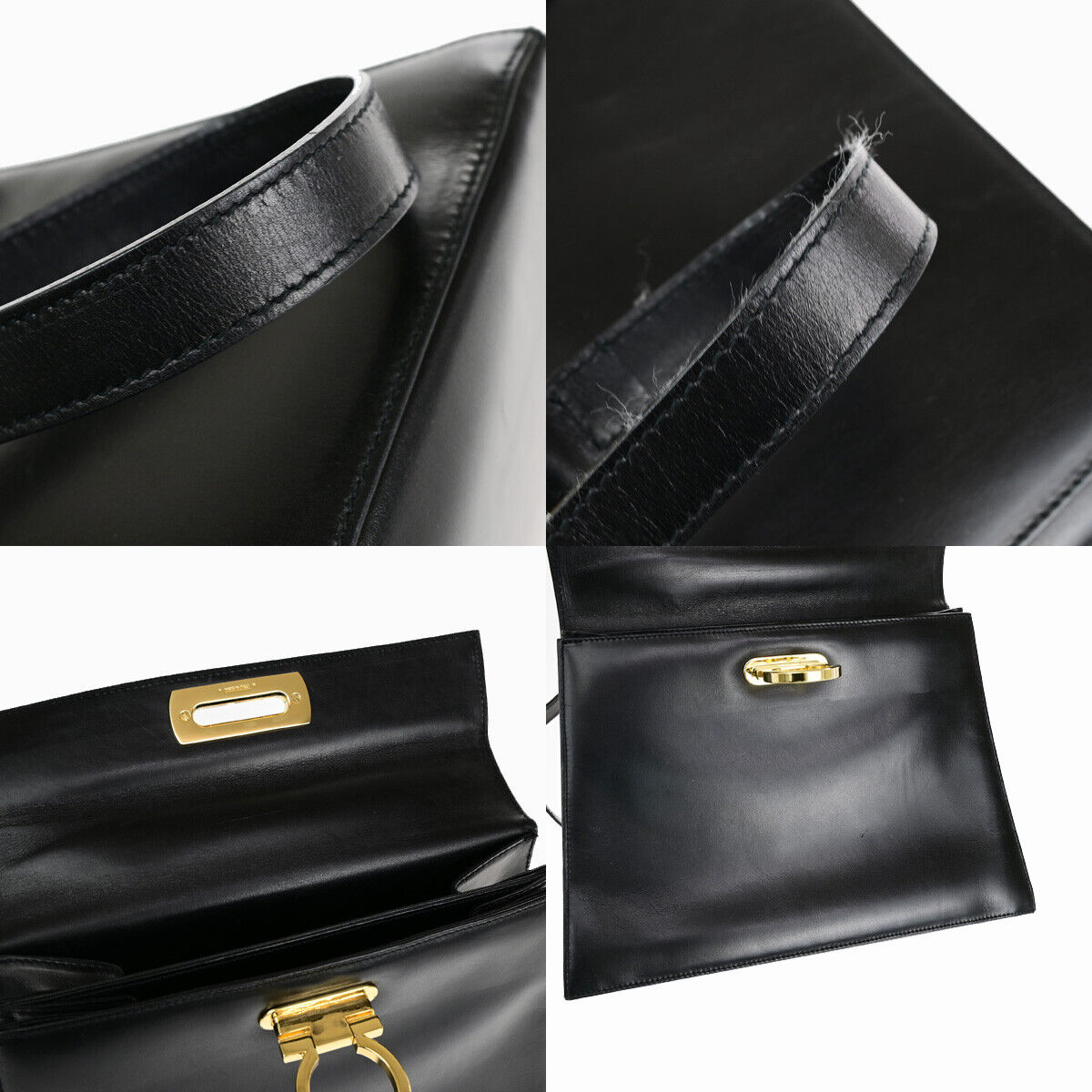 SALVATORE FERRAGAMO Gancini 2Way Shoulder Hand Bag Leather Black GHW 89YF705
