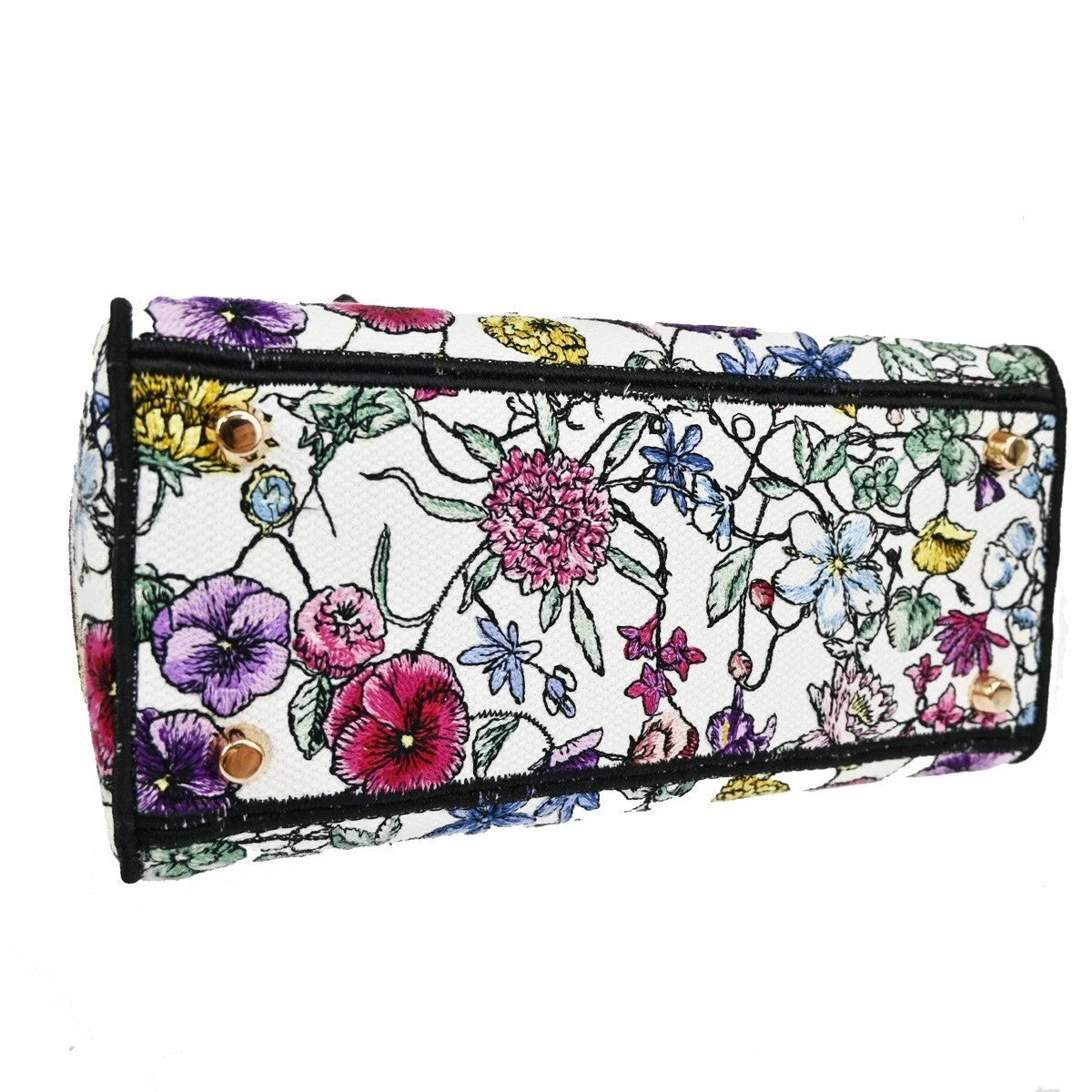 48CHRISTIAN DIOR Lady D-Lite Florilegio Embroidery 2Way Hand Bag Canvas 782LC456