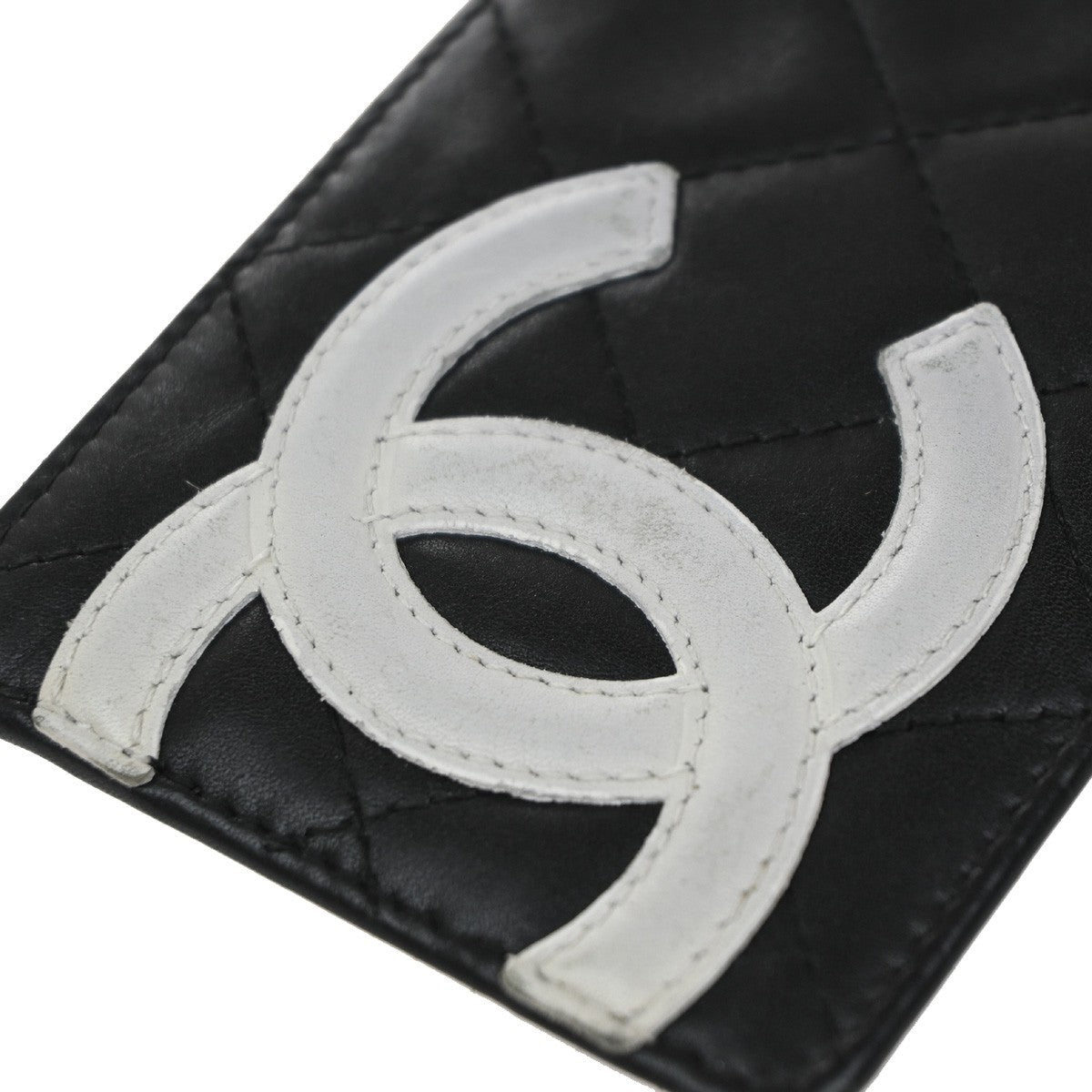 CHANEL CC Logo Cambon Card Case Wallet Leather Black White Italy 31CA987