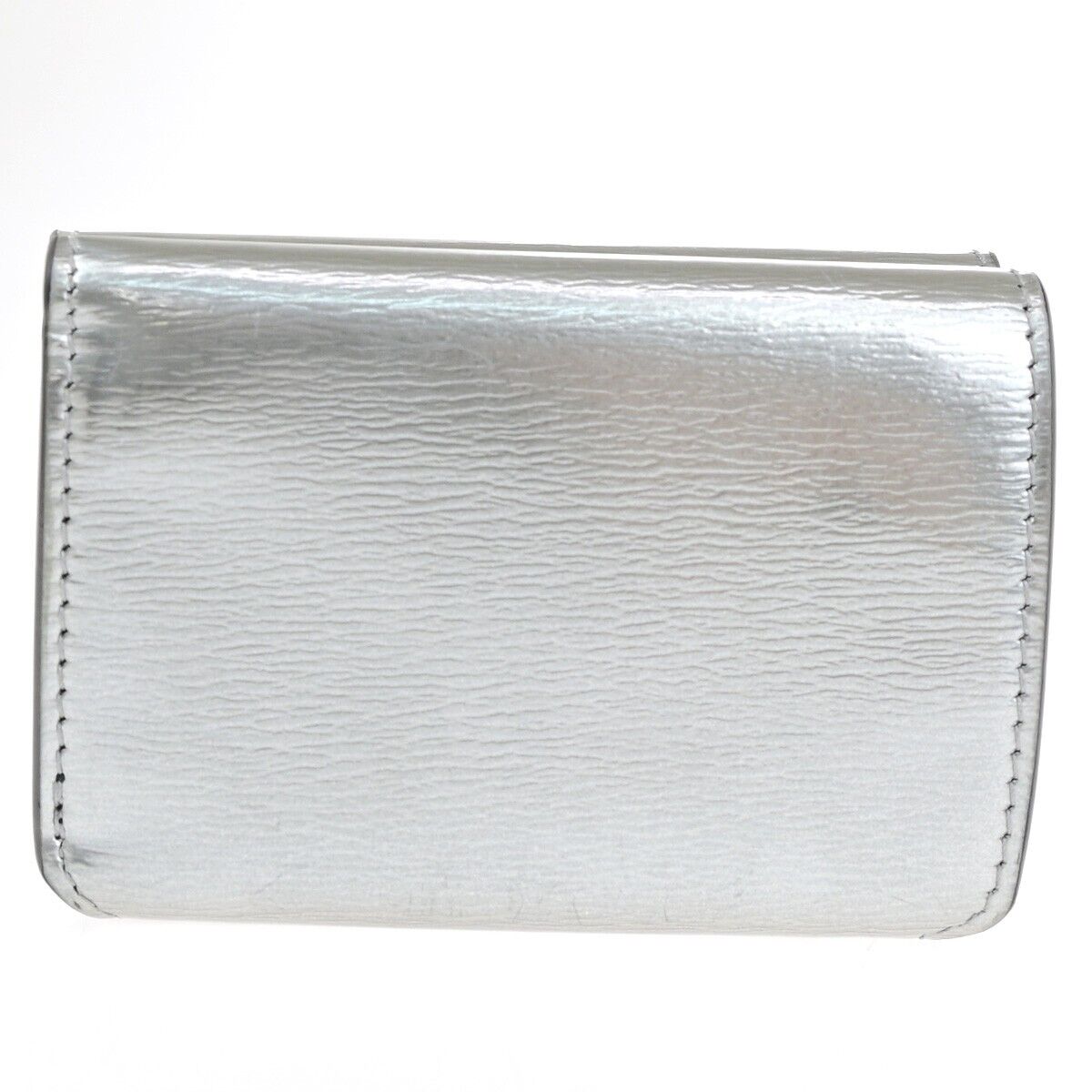 BALENCIAGA BB Logo Mini Trifold Wallet Purse Leather Silver Italy 30YF007