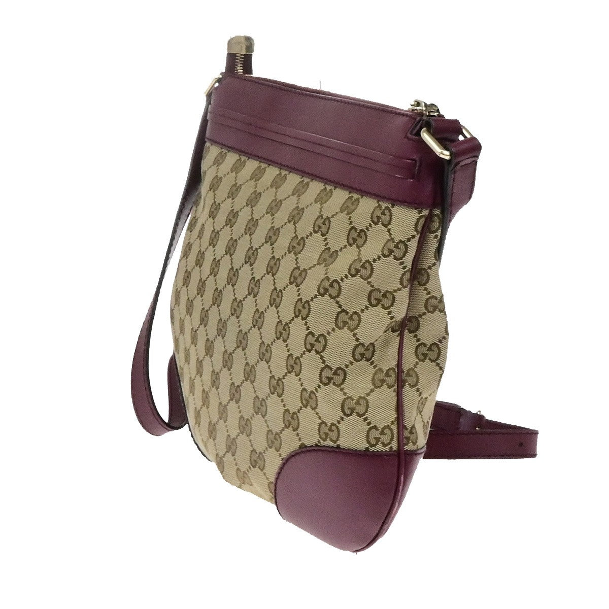 GUCCI Logo GG Pattern Crossbody Shoulder Bag Canvas Leather Brown Red 83YH164