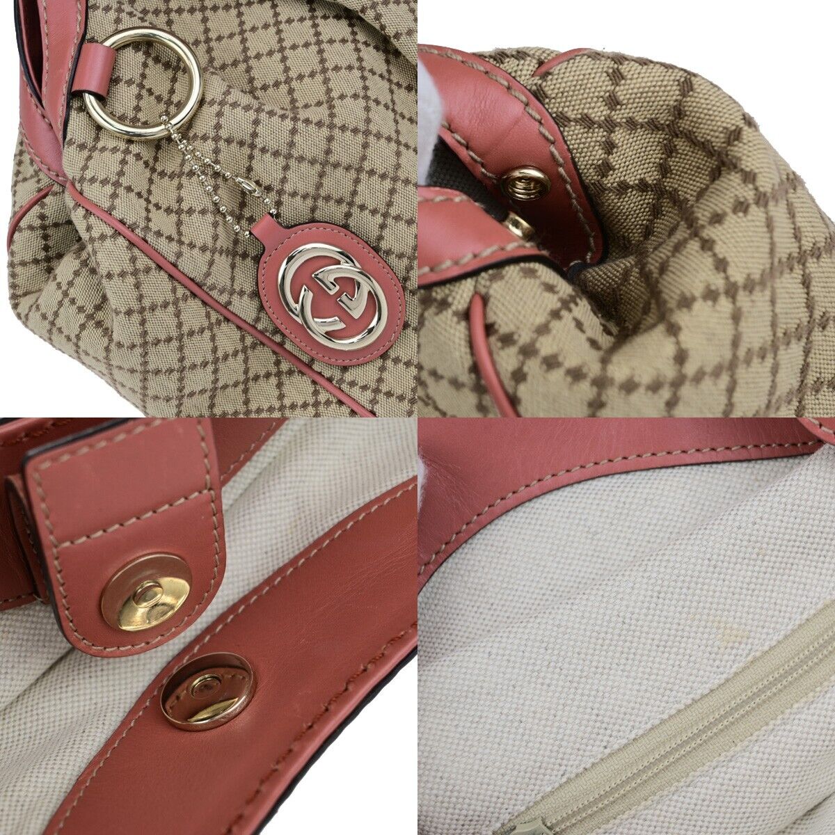 GUCCI Diamante Sukey Shoulder Bag Charm Canvas Leather Brown Pink 84EC855