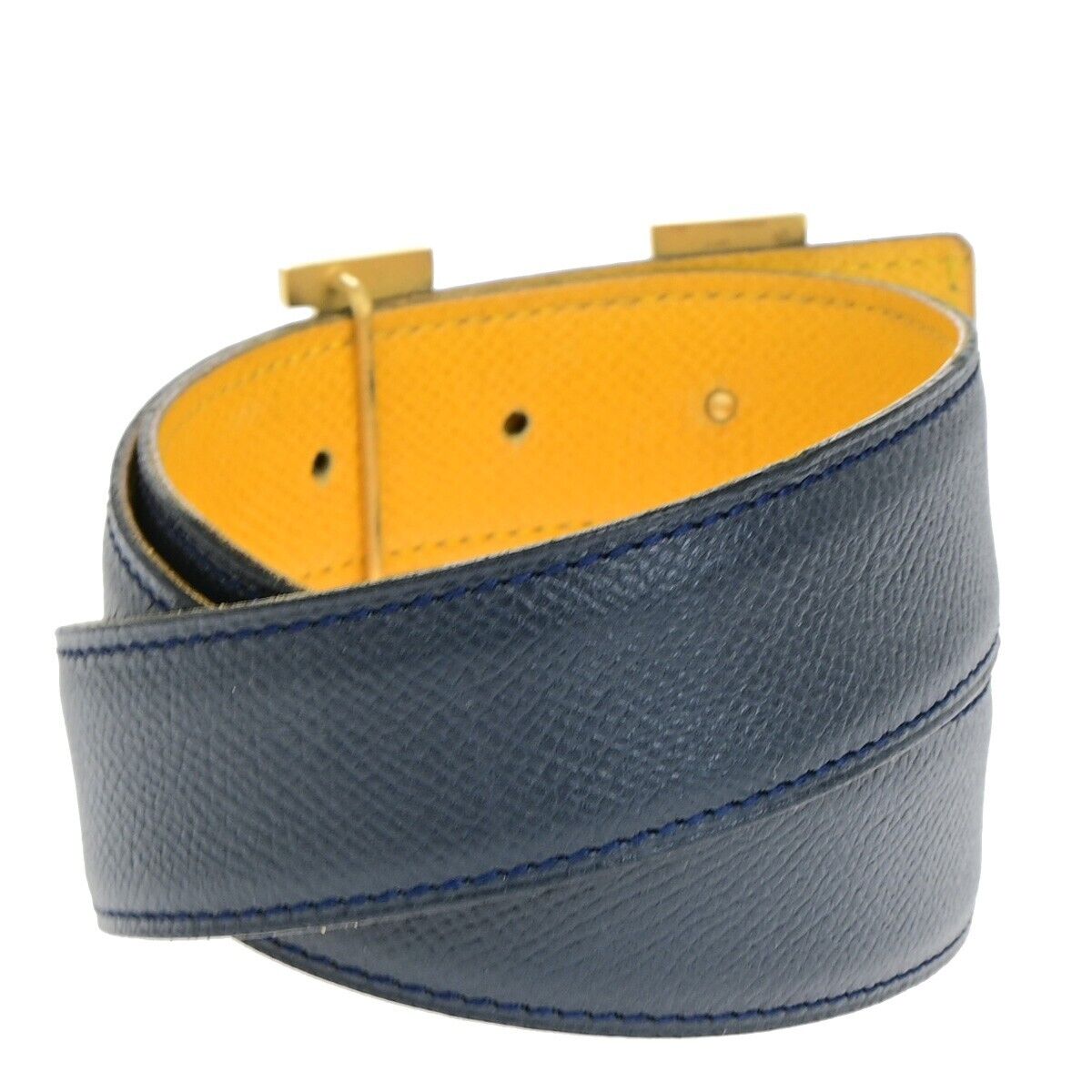 HERMES H Logo Constance Reversible Buckle Belt #70 Leather Navy Blue YW 01HB974