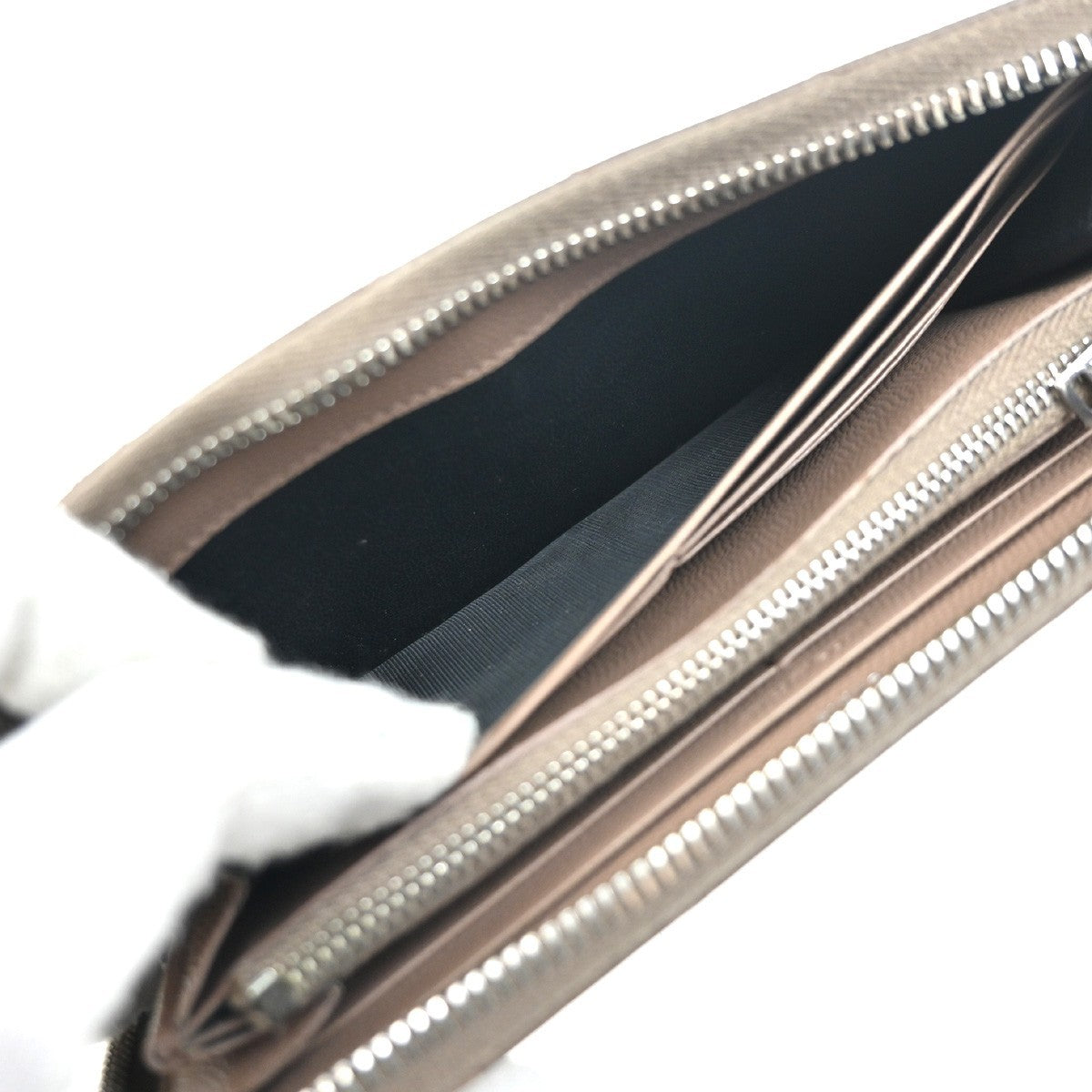 SAINT LAURENT YSL Logo Zipper Around Long Wallet Leather Beige SHW 64KP337