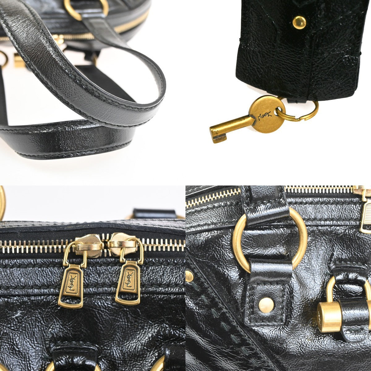 YVES SAINT LAURENT Medium Muse Shoulder Bag Patent Leather Black GHW 71TA627