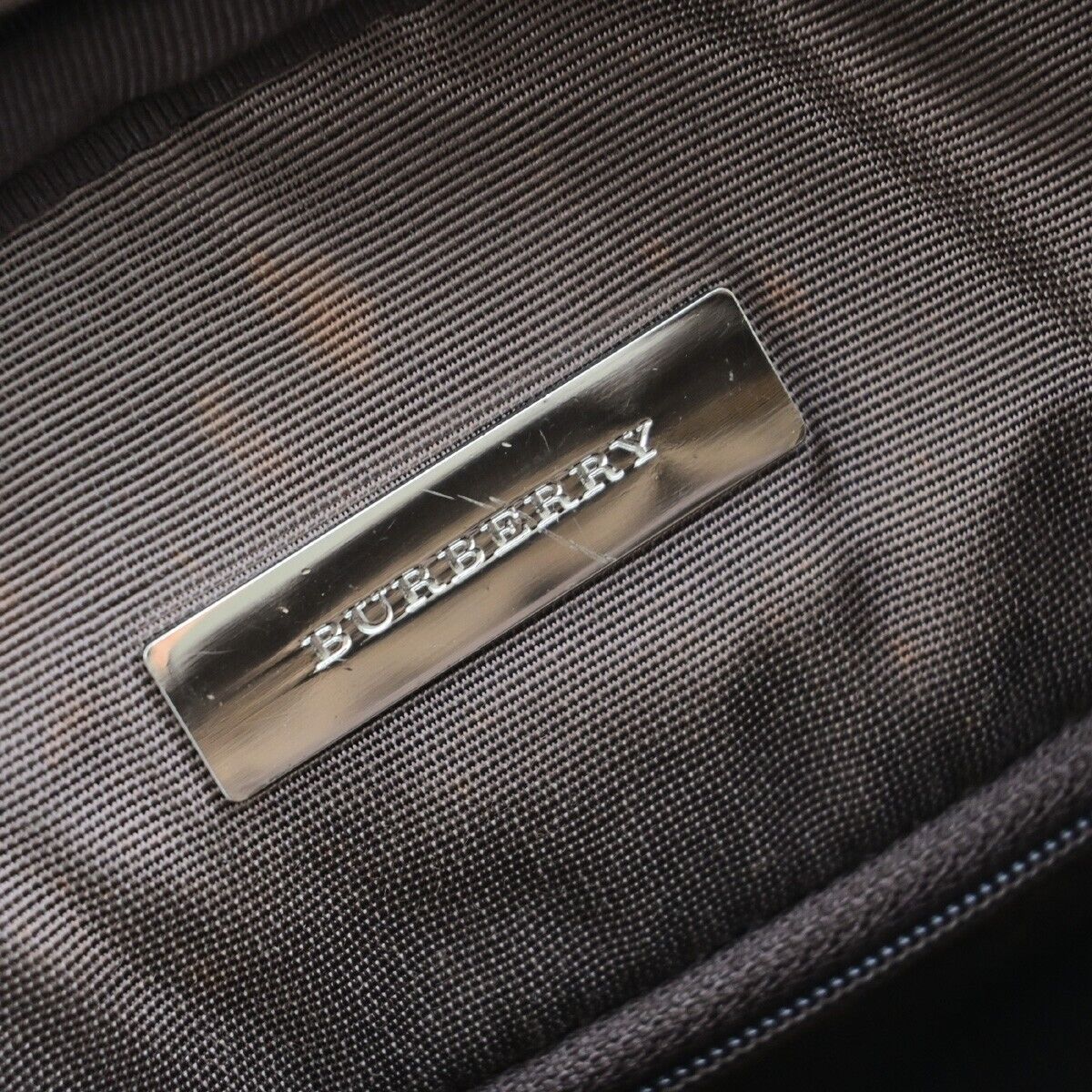 BURBERRY Logo Nova Check Hand Bag Canvas Leather Beige Brown Silver 63KA488