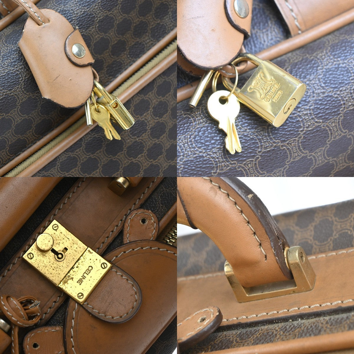 CELINE Logo Macadam Pattern Travel Hand Bag PVC Leather Brown GHW Italy 64KP375