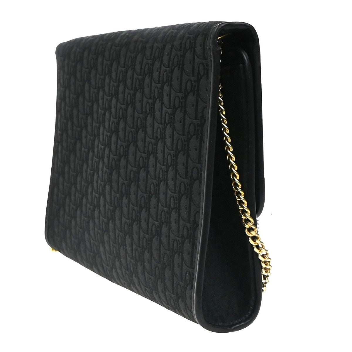 CHRISTIAN DIOR Trotter Pattern 2way Clutch Hand Bag Canvas Leather Black 38KC787