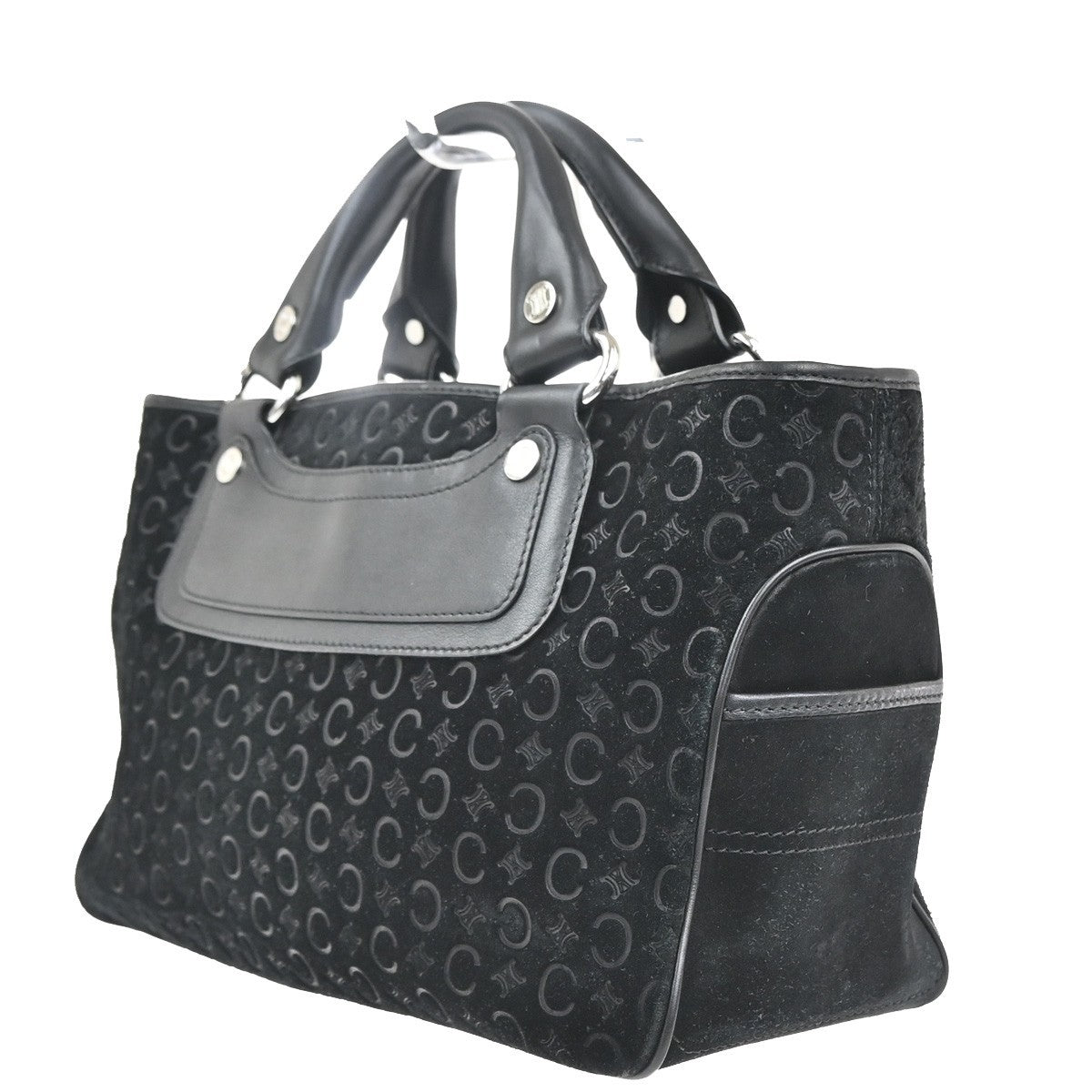 CELINE Logo C Macadam Pattern Boogie Hand Bag Suede Leather Black SHW 34MA429