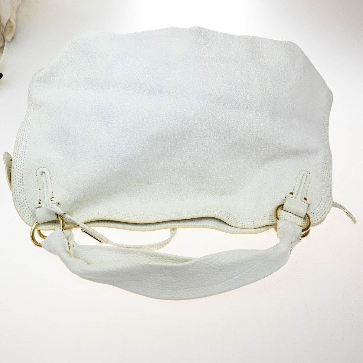 CELINE Logo Bittersweet Shoulder Hand Bag Leather Gold White GHW 35CA528