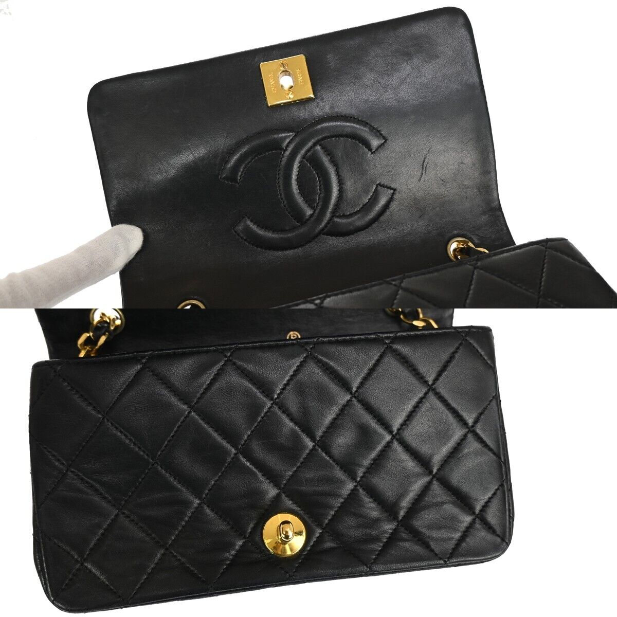 CHANEL CC Mini Matelasse Full Flap Chain Shoulder Bag Leather Black GHW 804RH915