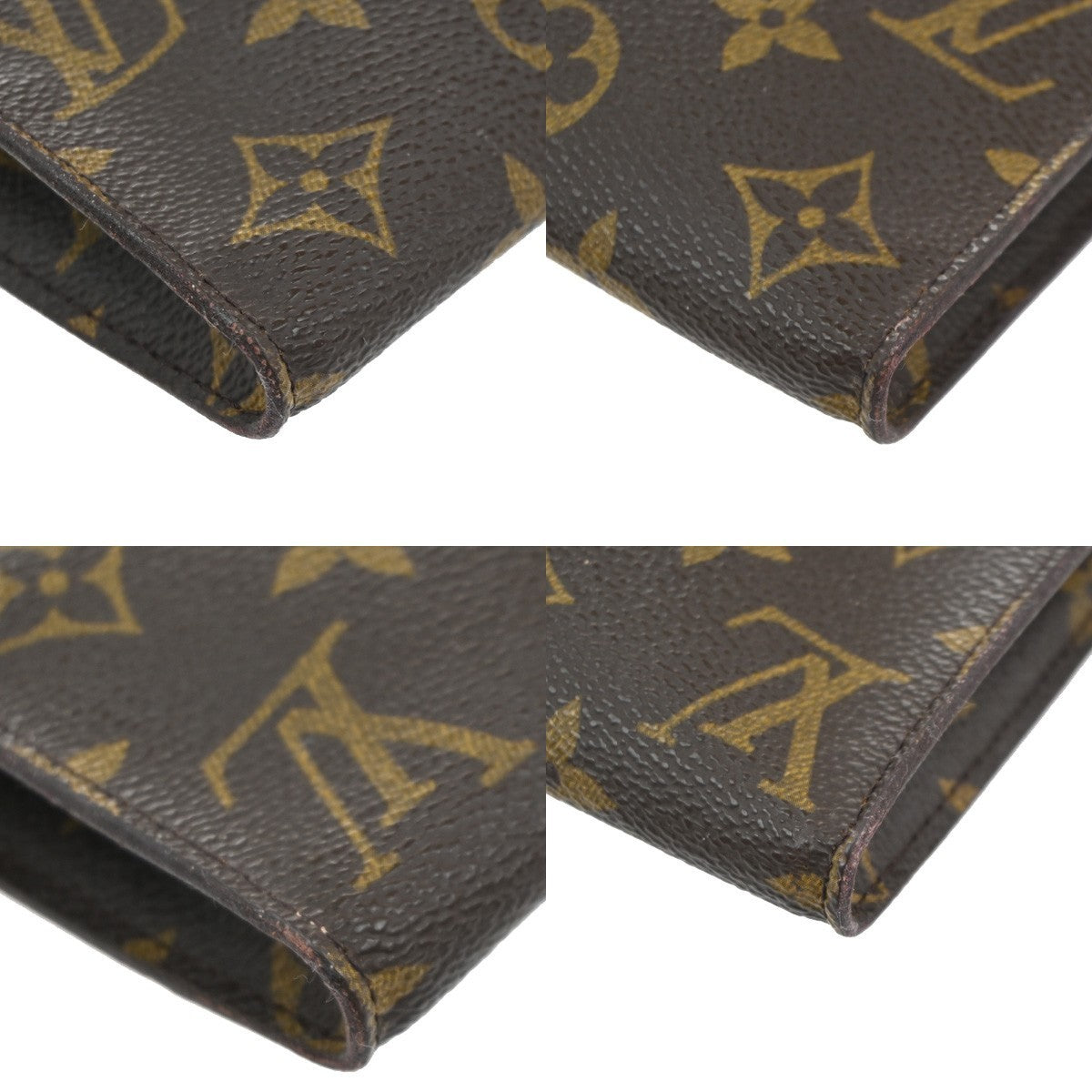 LOUIS VUITTON LV Logo Bucket GM Pouch Bag Monogram Leather Brown Gold 05MA329