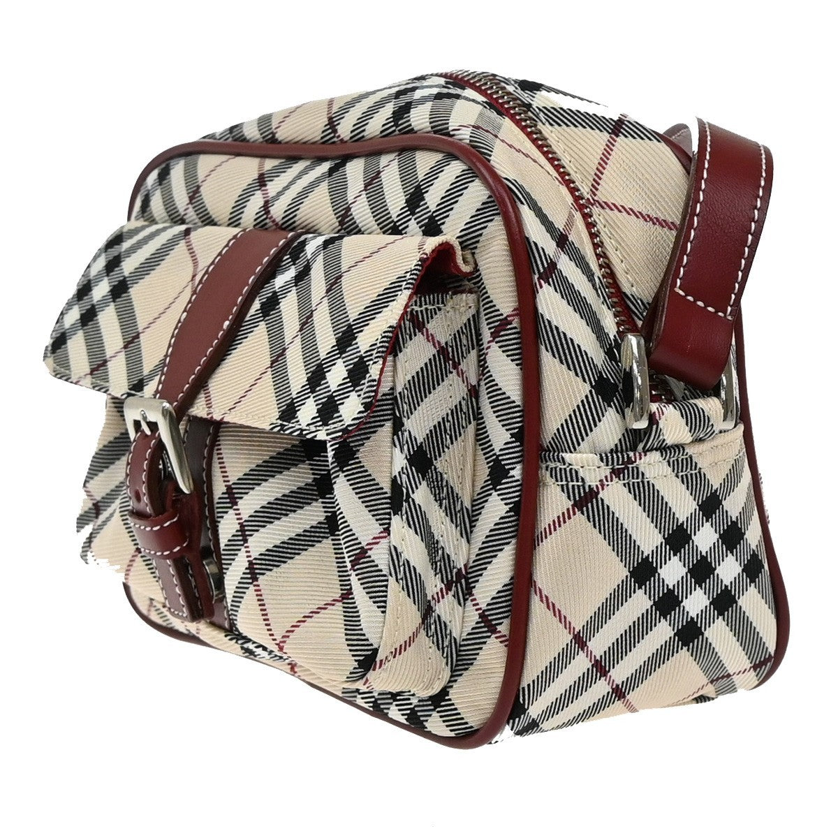 BURBERRY Logo Nova Check Shoulder Bag Canvas Leather Red Brown Japan 65EF694