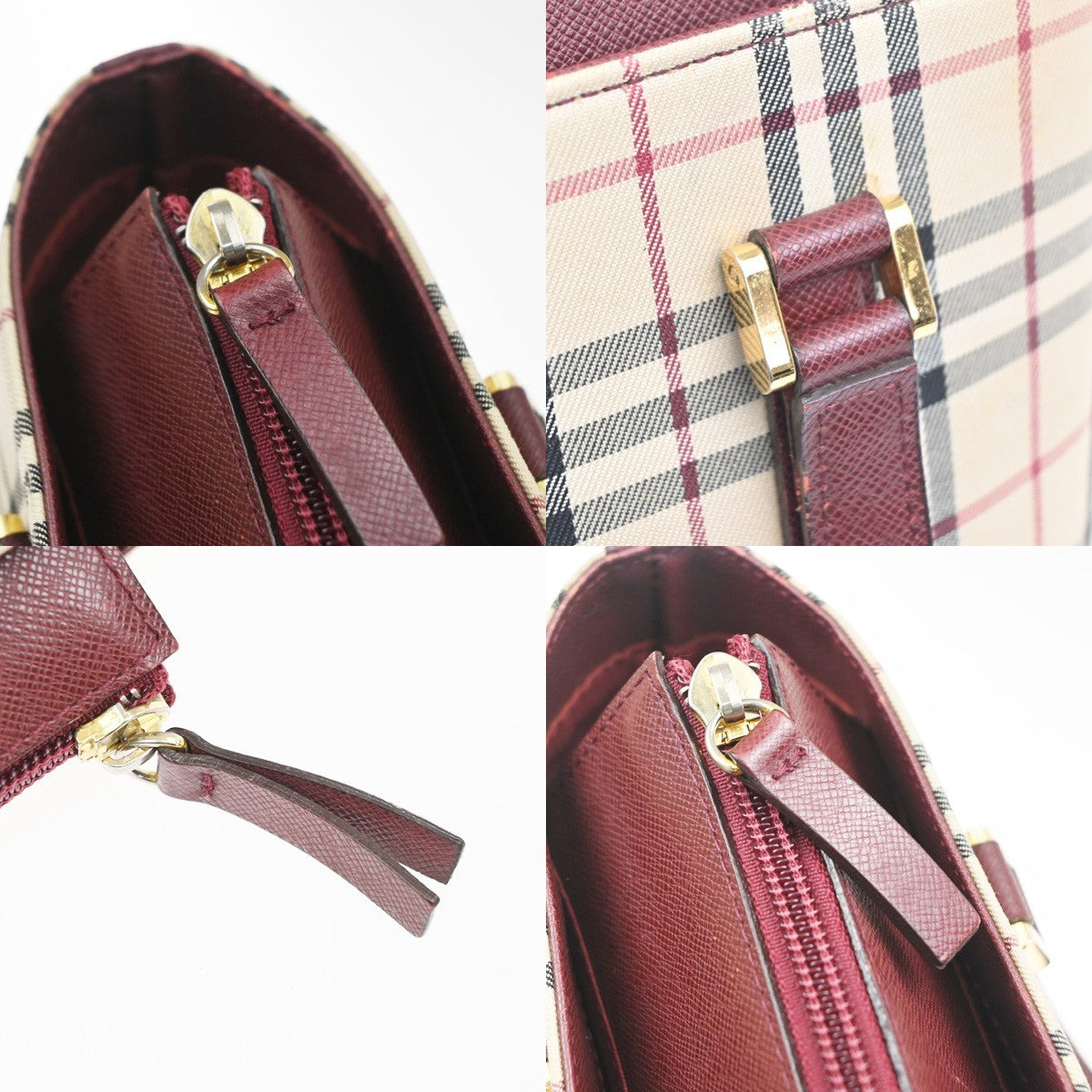 BURBERRY Nova Check Shoulder Hand Tote Bag Canvas Leather Beige Red GHW 32RL977