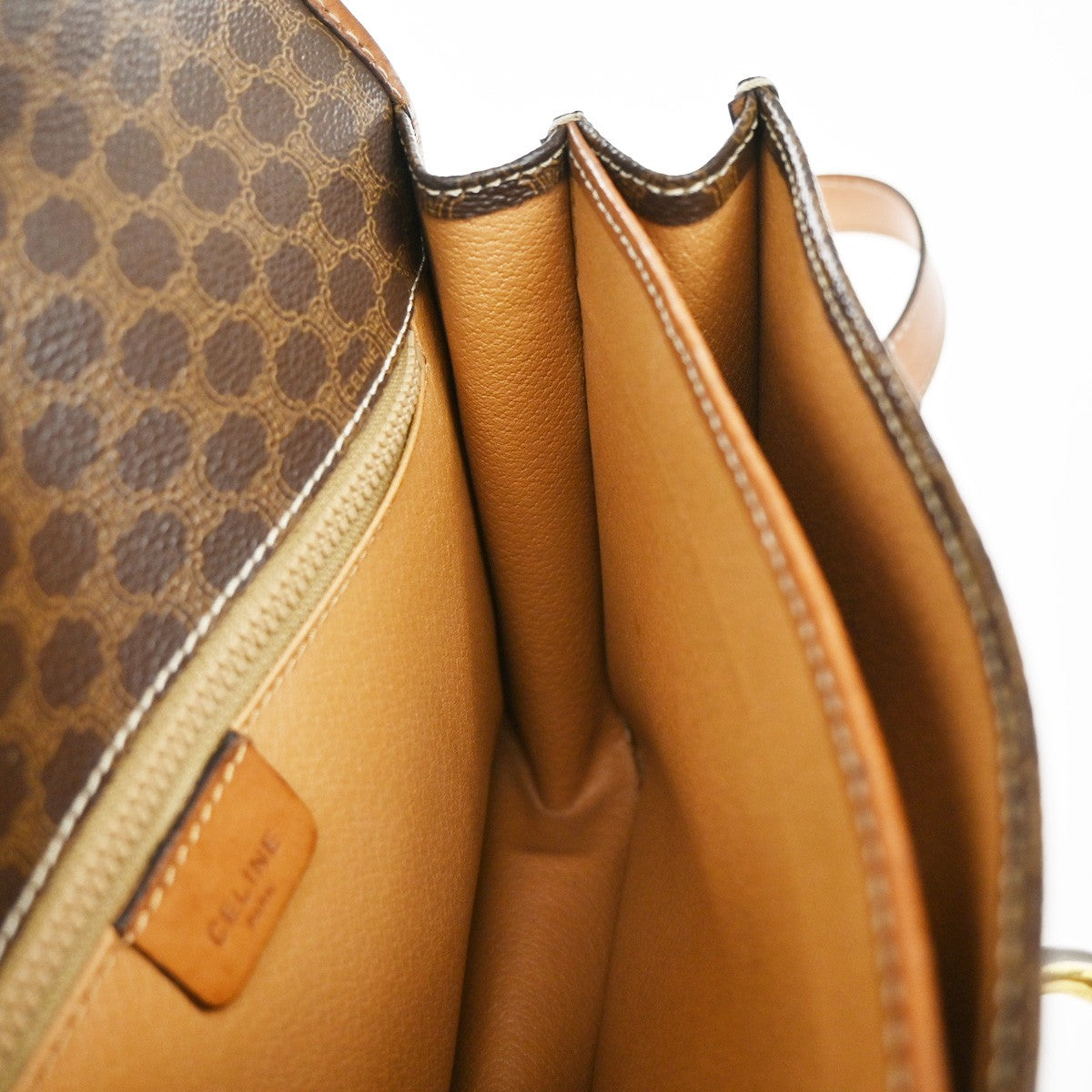 CELINE Logo Macadam Pattern Shoulder Bag PVC Leather Brown GHW 05YH782
