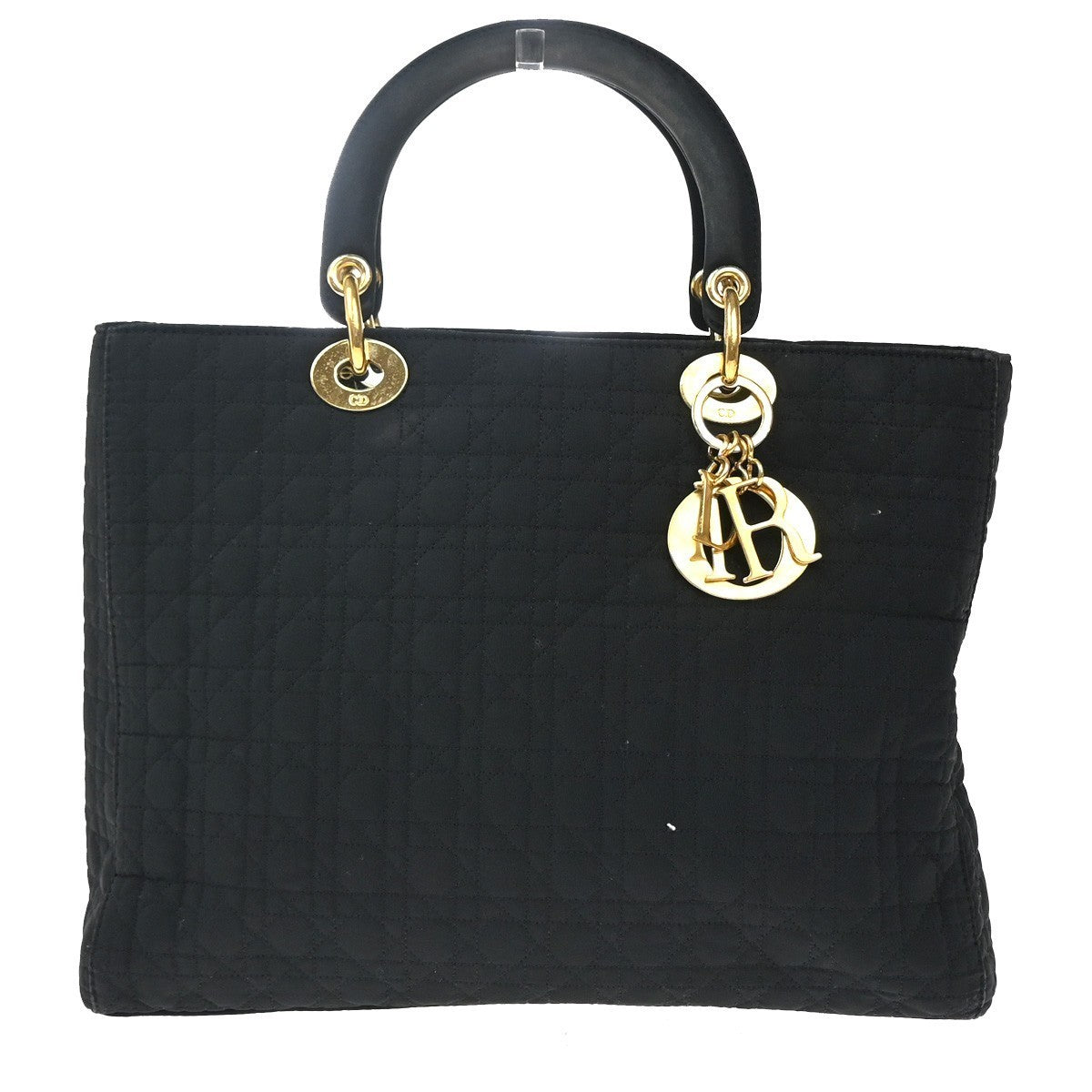 CHRISTIAN DIOR Logo Lady Cannage Hand Bag Nylon Leather Black GHW Italy 70EG292