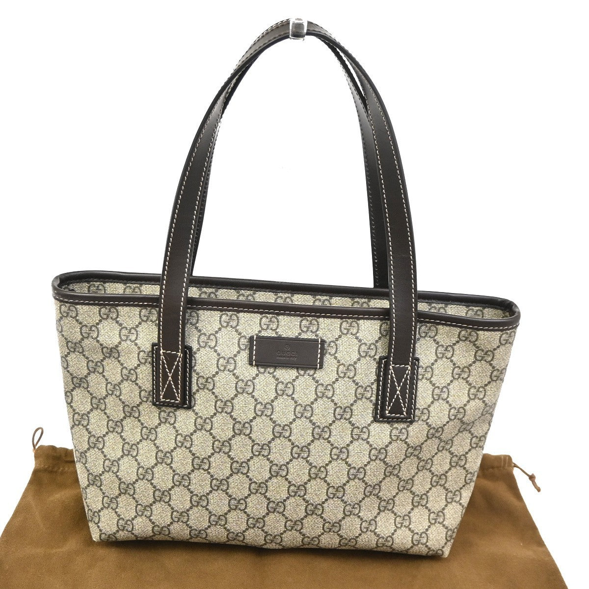 GUCCI Logo GG Pattern Hand Tote Bag Supreme Leather Brown Italy 80TA566