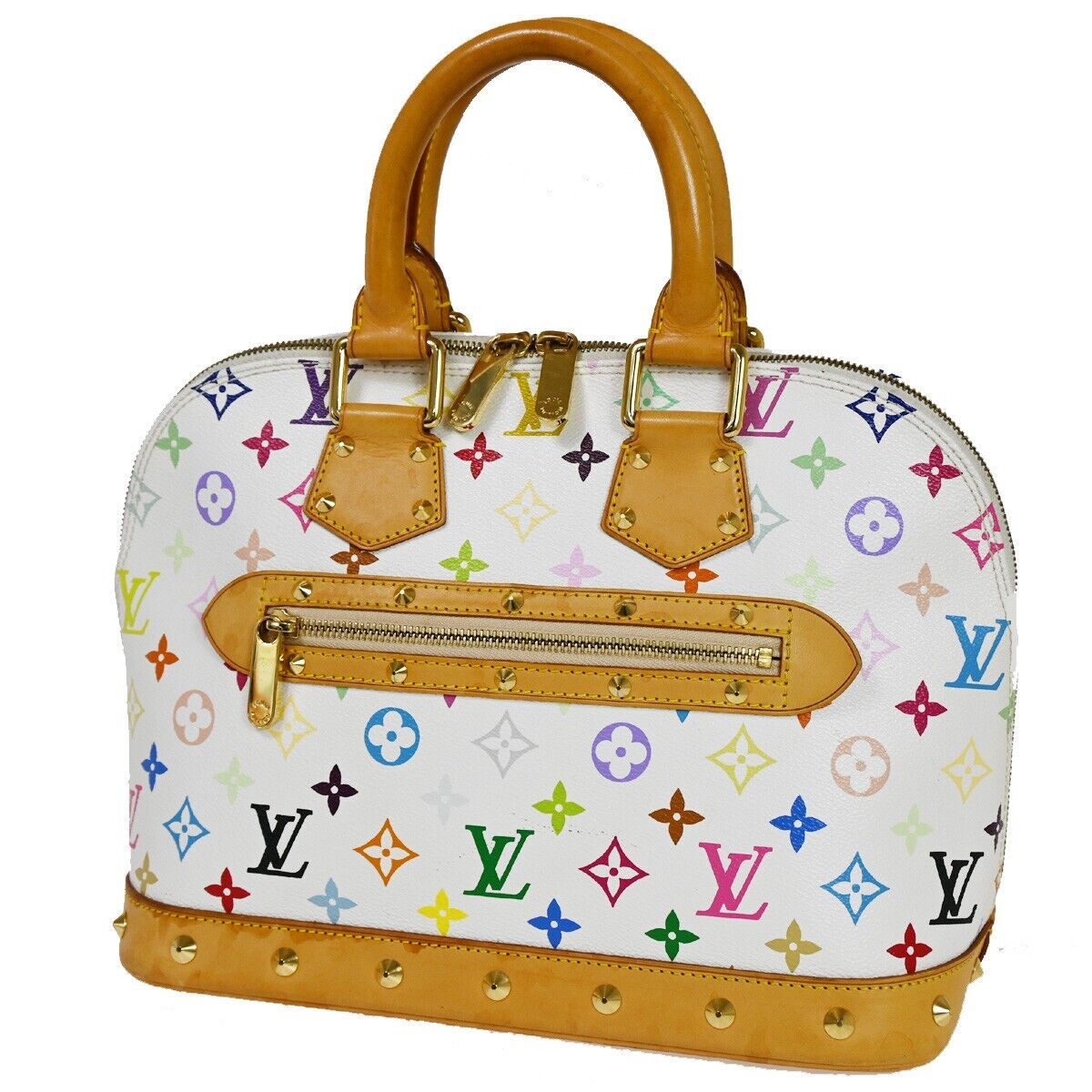 LOUIS VUITTON Logo Alma Hand Bag Monogram Multi Leather White M40443 600RH559