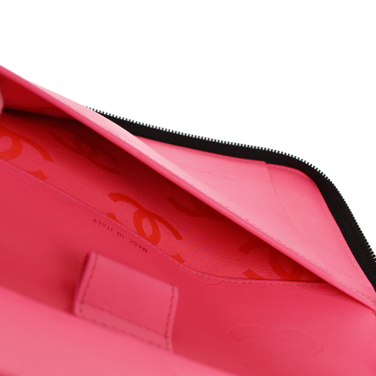 CHANEL CC Logo Cambon Long Bifold Wallet Leather Black Pink Italy 96RH498