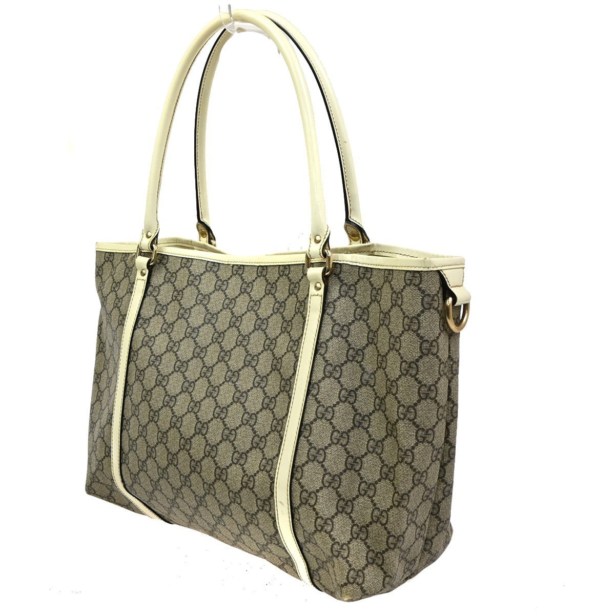 GUCCI GG Pattern Shoulder Hand Bag Supreme Patent Leather White Brown 66CA482