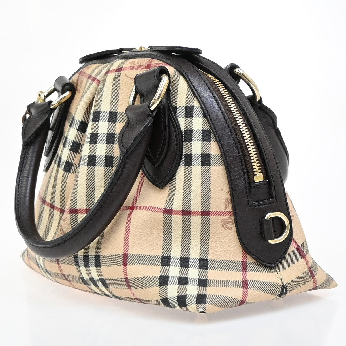 BURBERRY Logo Nova Hand Bag  Check PVC Leather Brown GHW 87RF419