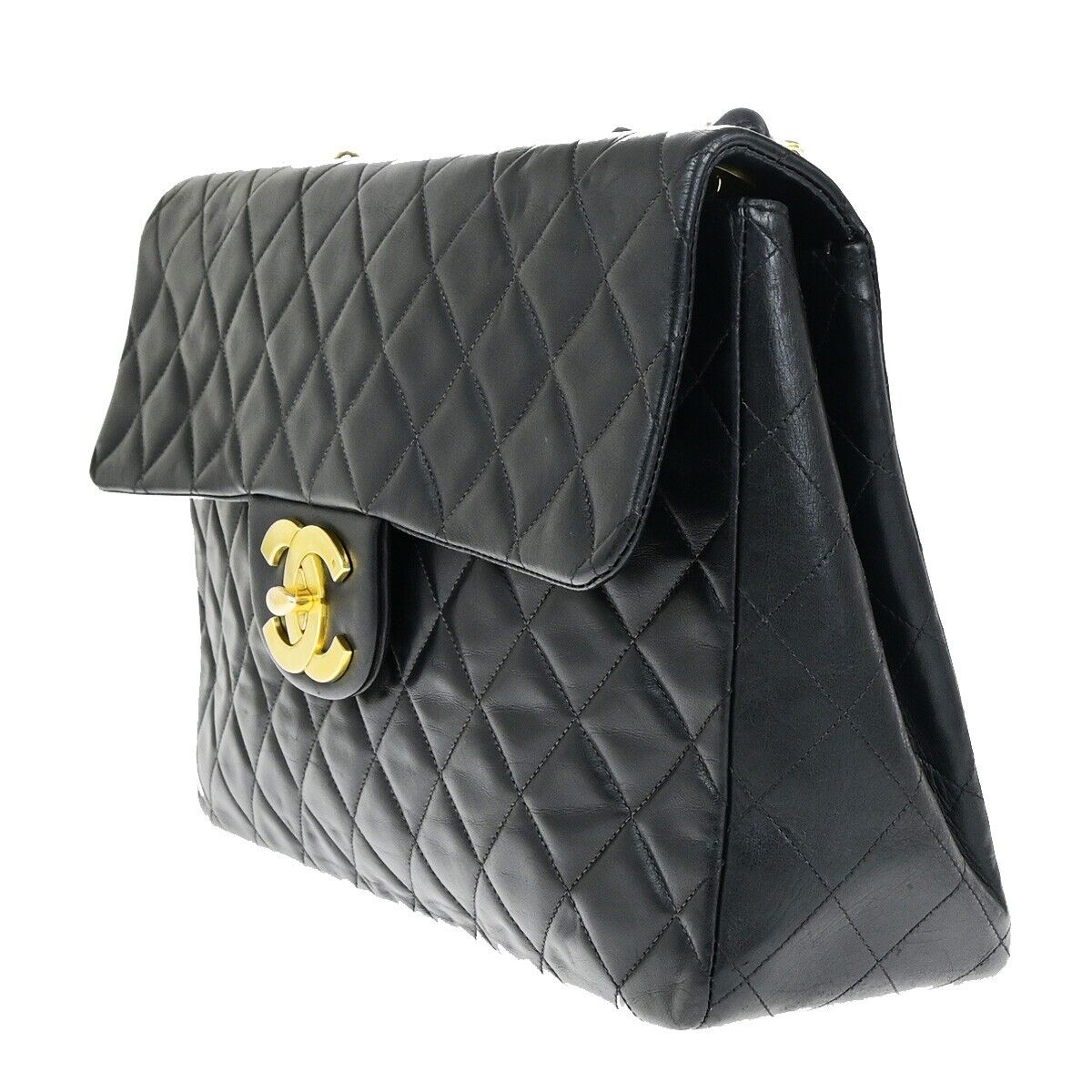 CHANEL CC Maxi Jumbo Matelasse 34 Chain Shoulder Bag Leather BK Vintage 393RK689