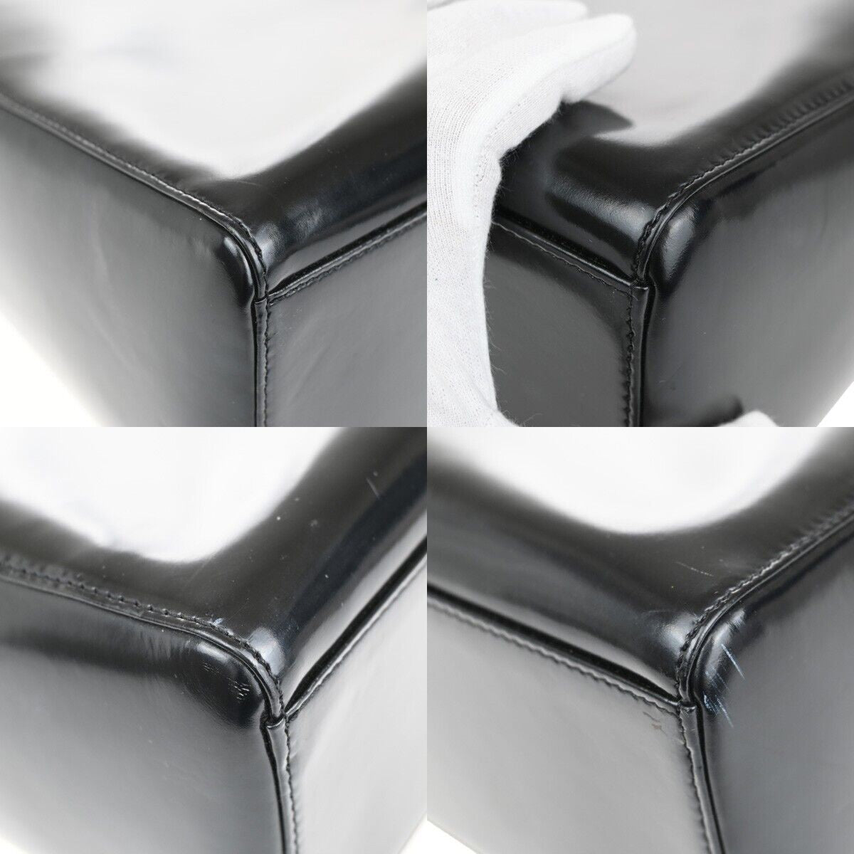CHRISTIAN DIOR Lady Tote Hand Bag Patent Leather Black Silver Italy 12SH744