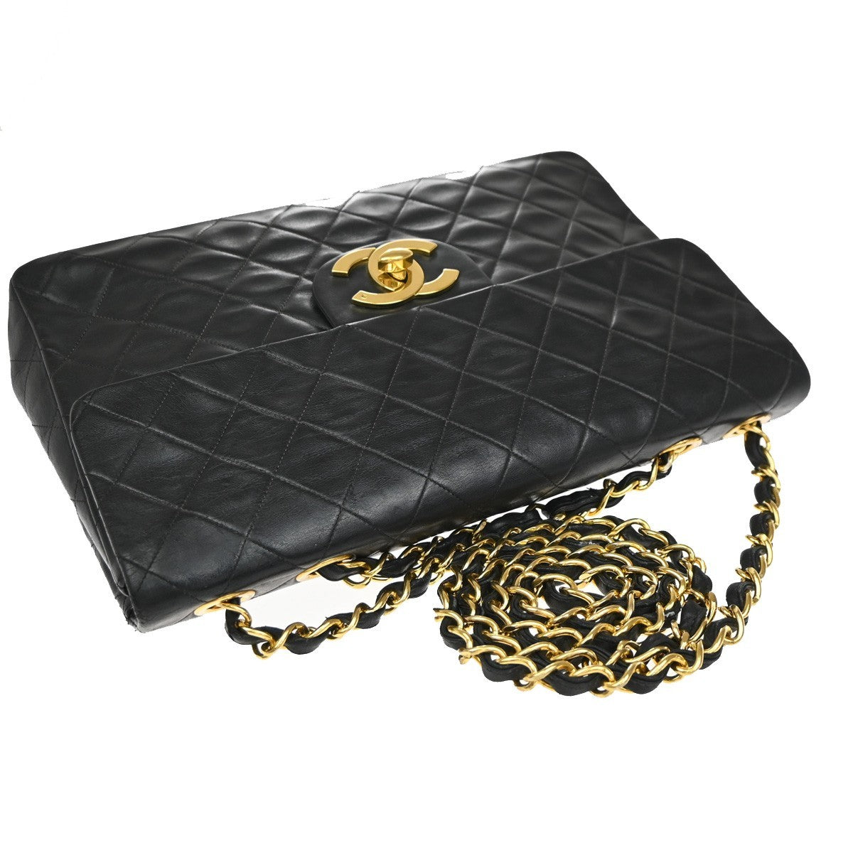 CHANEL Maxi Jumbo Matelasse 34 Chain Shoulder Bag Leather Black Vintage 356RF833