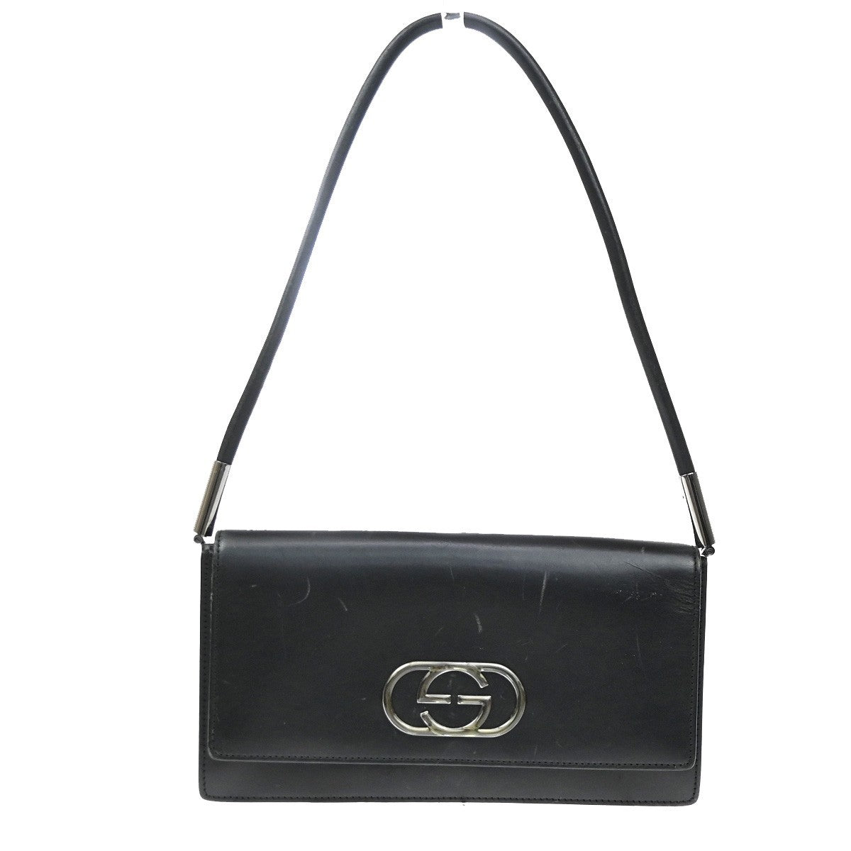 GUCCI Logo GG Shoulder Hand Bag Leather Black SHW Italy 66YJ174