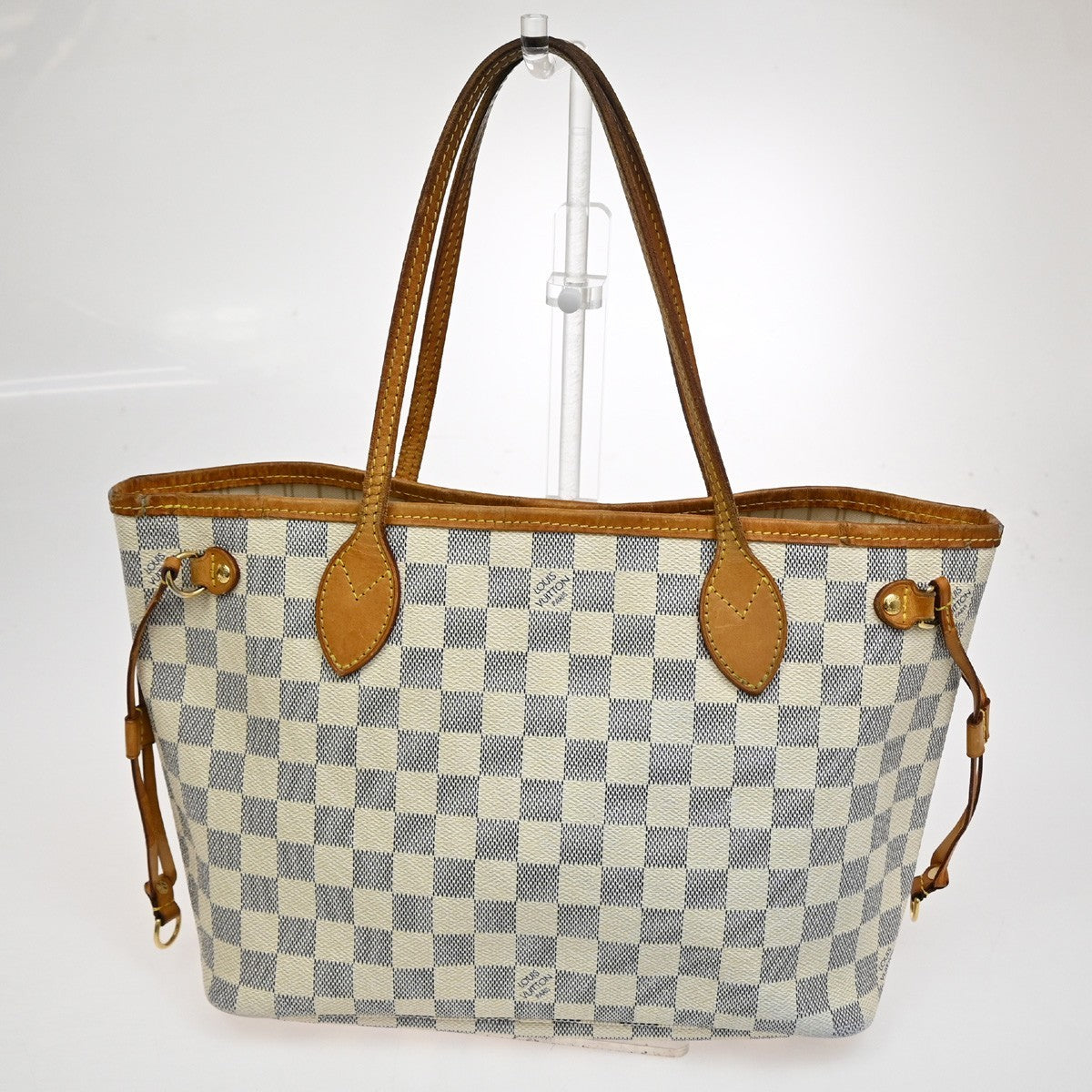 LOUIS VUITTON Neverfull PM Shoulder Tote Bag Damier Azur Leather N51110 74KB806
