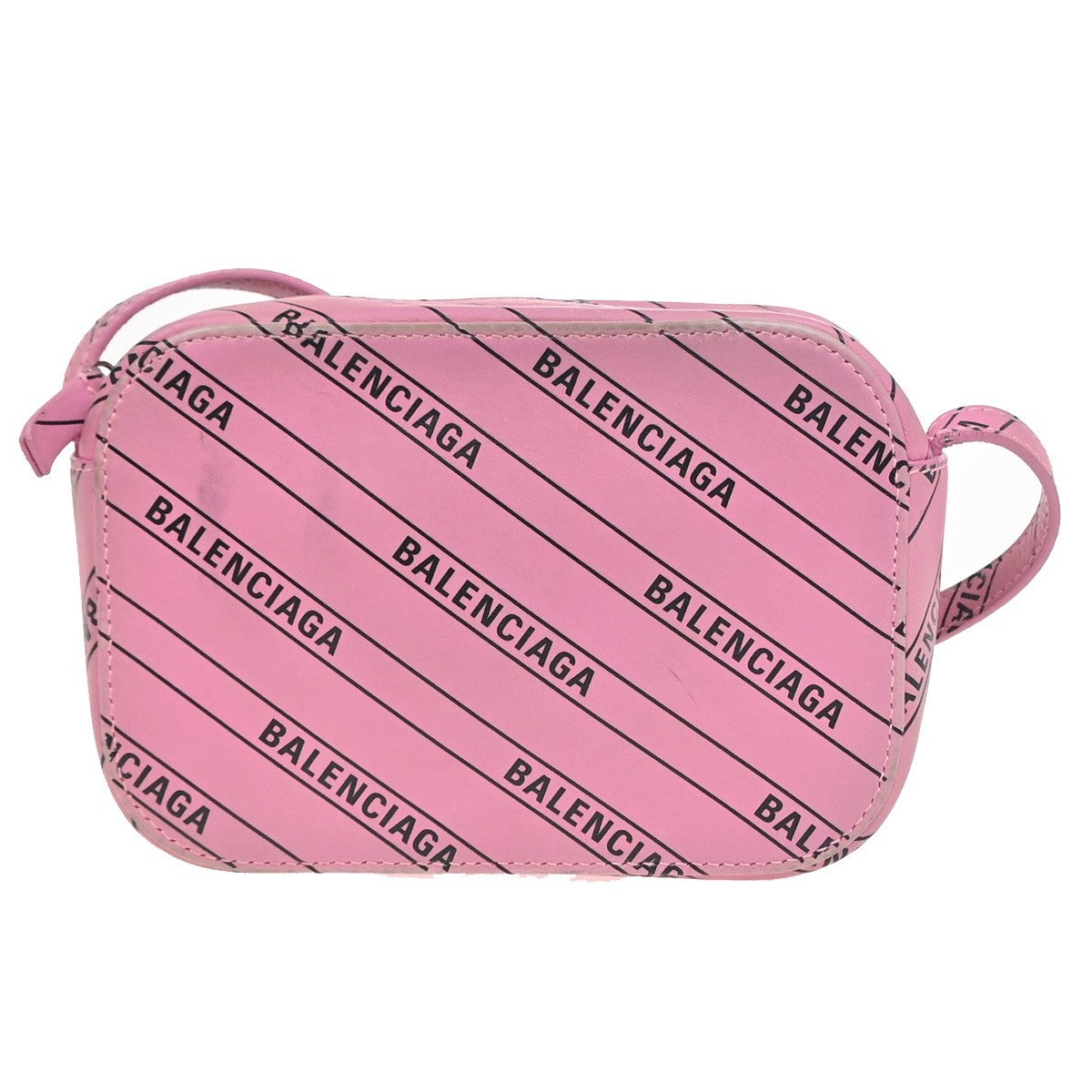BALENCIAGA Logo Print Mini Crossbody Shoulder Bag Leather Pink Italy 32KC759