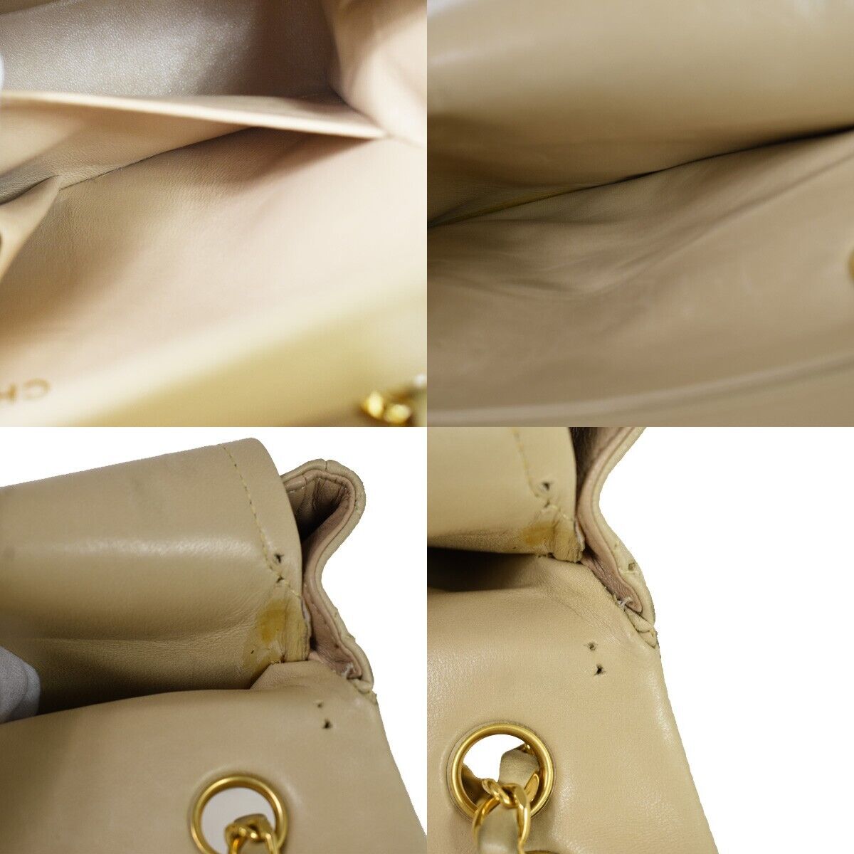 CHANEL CC Matelasse 23 Double Flap Chain Shoulder Bag Leather Beige GD 805RC566