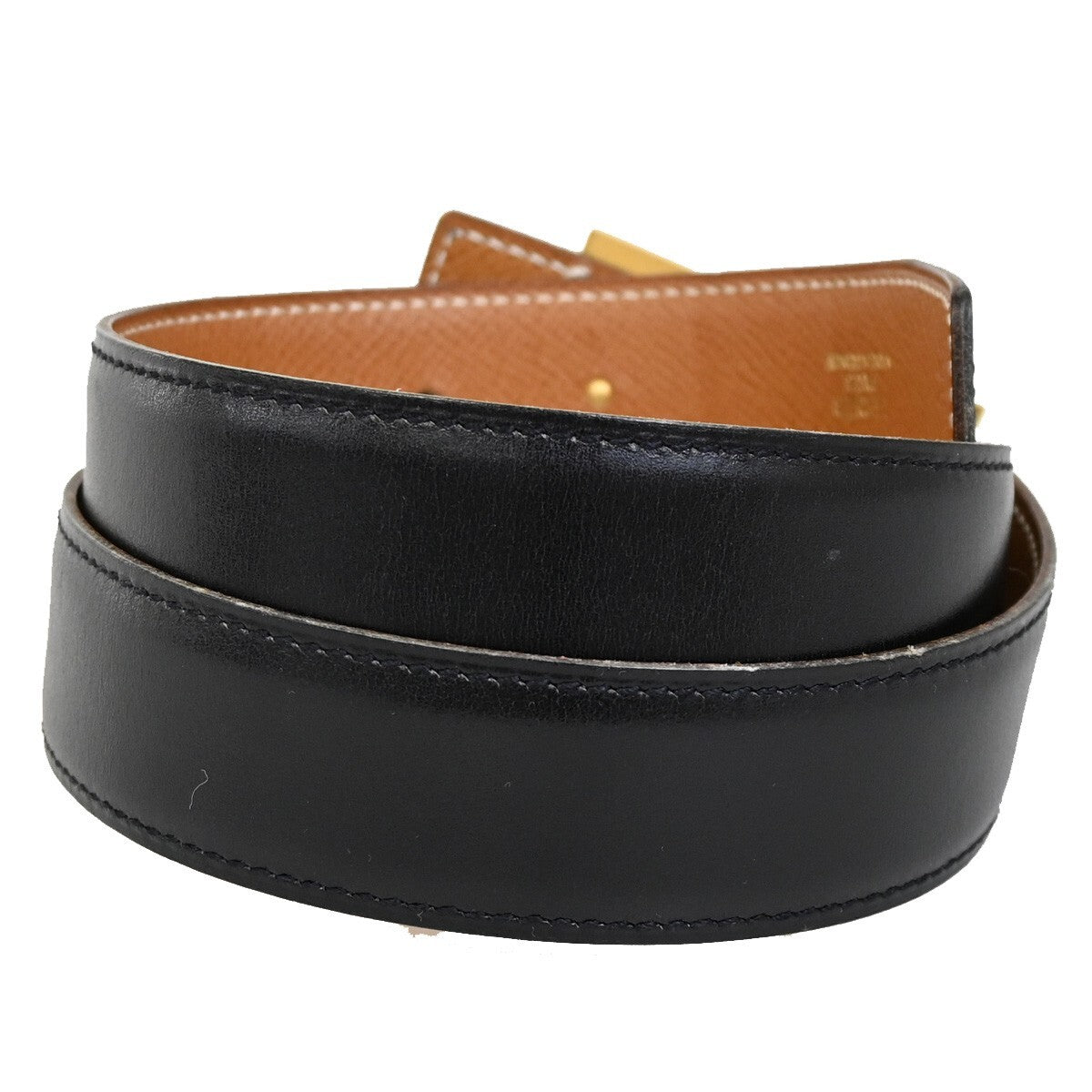 HERMES H Logo Constance Reversible Buckle Belt Leather Black Brown 82RF277