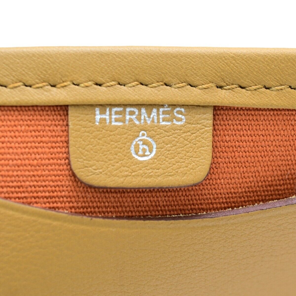 HERMES Logo Envelopes Clutch Hand Bag Leather Canvas Brown 04kA517