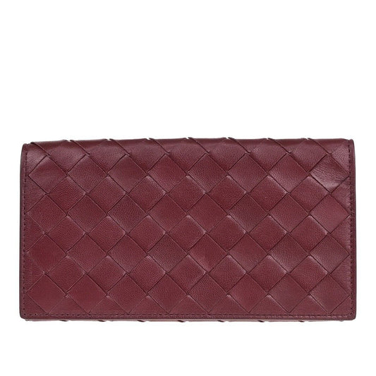 BOTTEGA VENETA Logo Intrecciato Long Bifold Wallet Leather Bordeaux GHW 39EC663