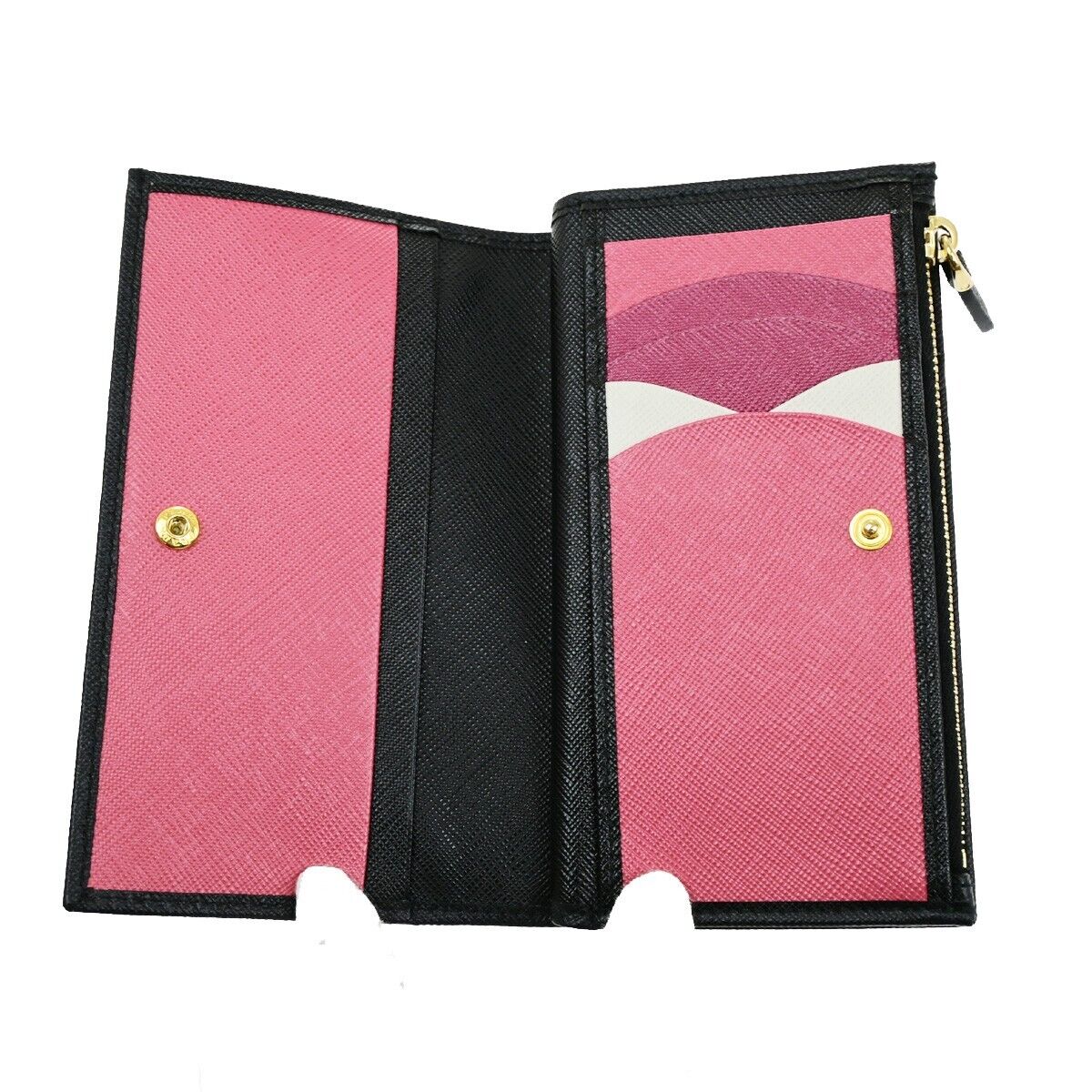 PRADA MILANO Bifold Long Wallet Saffiano Multicolor Leather Black Gold 35RK903