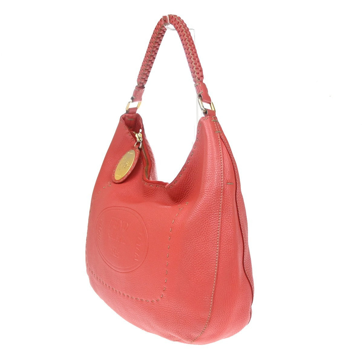 FENDI Logo Selleria Shoulder Hobo Bag Leather Red GHW Italy 82YJ094