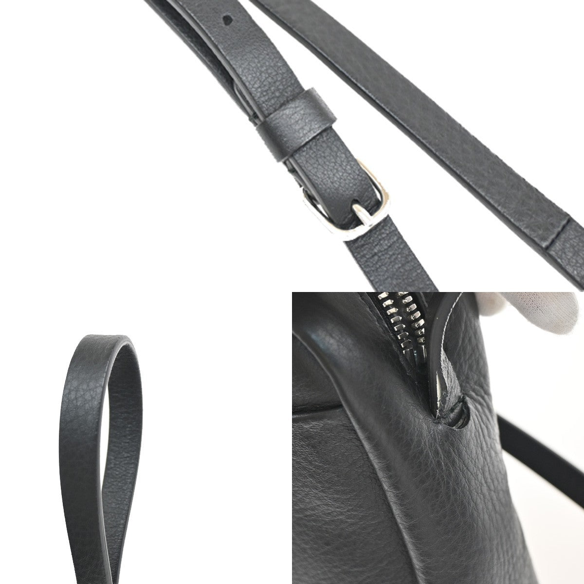 BALENCIAGA Logo Mini Shoulder Bag Hand Bag Leather Black Italy 77RF487