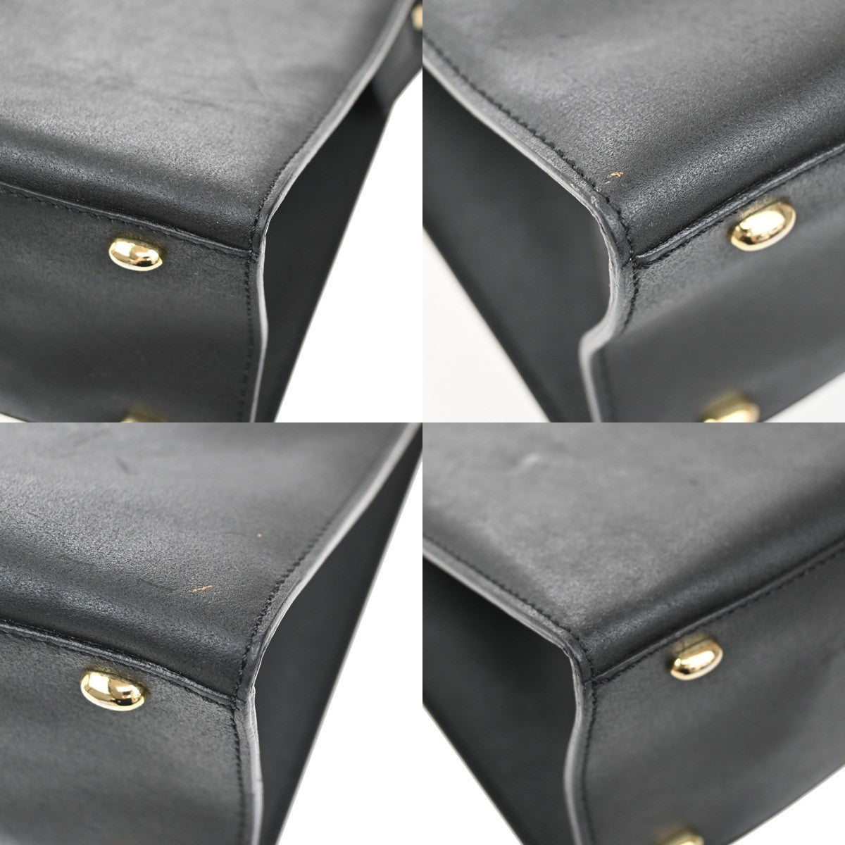 CELINE Logo Square Hand Bag Leather Black GHW Italy 30TA069