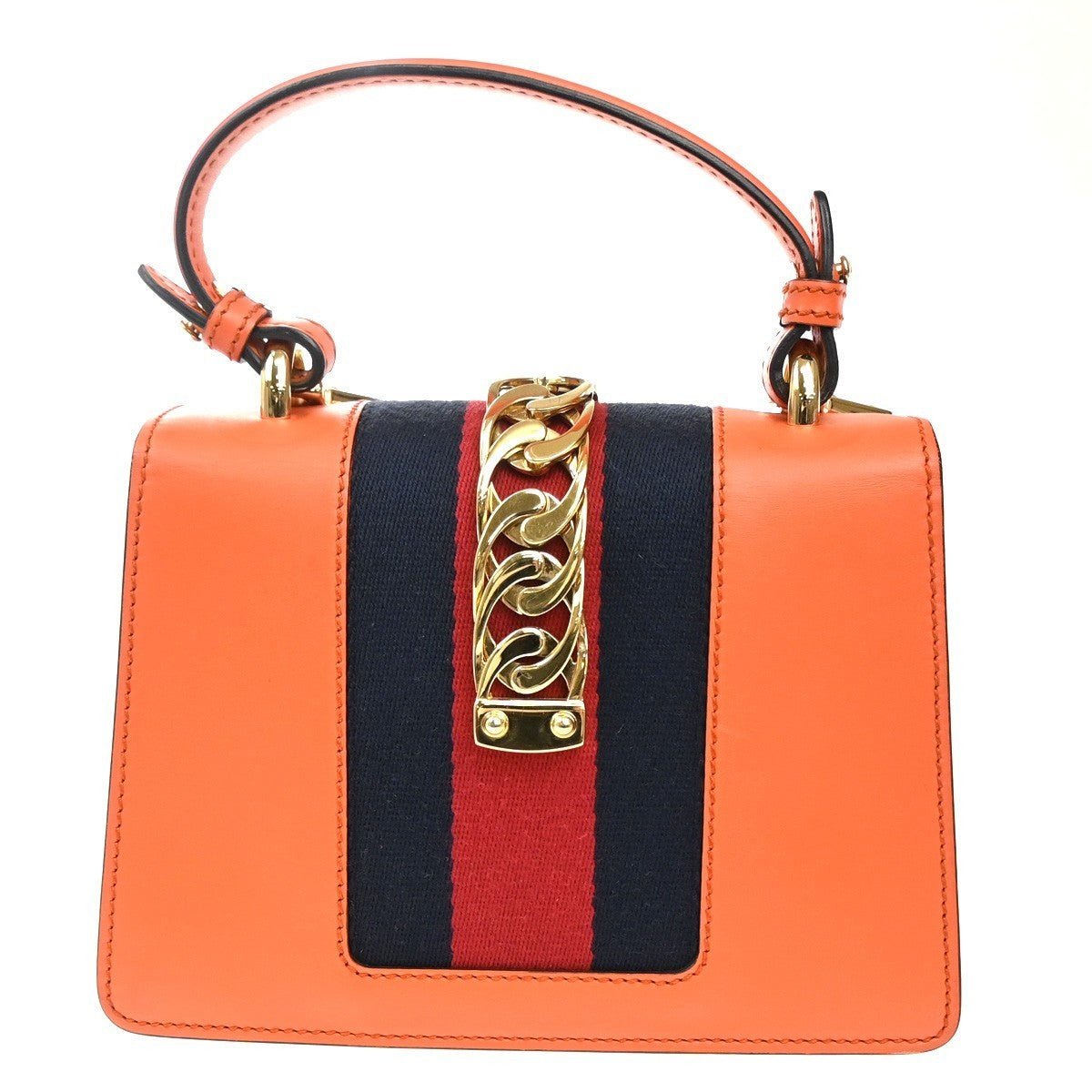 GUCCI Sylvie Sherry Line 2way Shoulder Hand Bag Leather Orange GHW Italy 98MA189