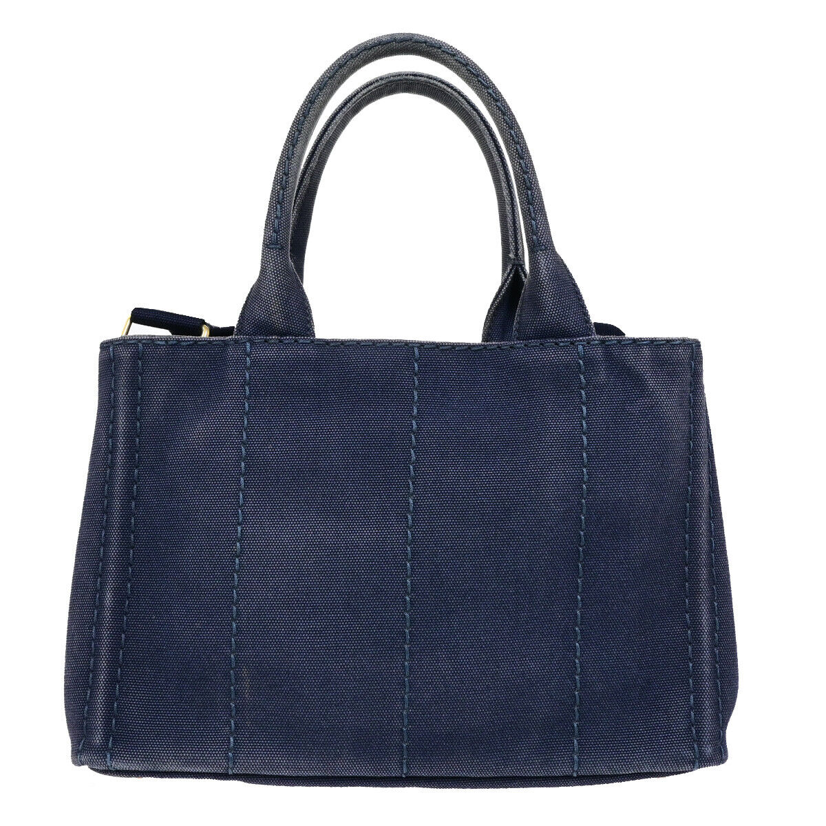PRADA Logo CANAPA 2Way Shoulder Hand Bag Canvas Leather Navy Blue GHW 86SJ071
