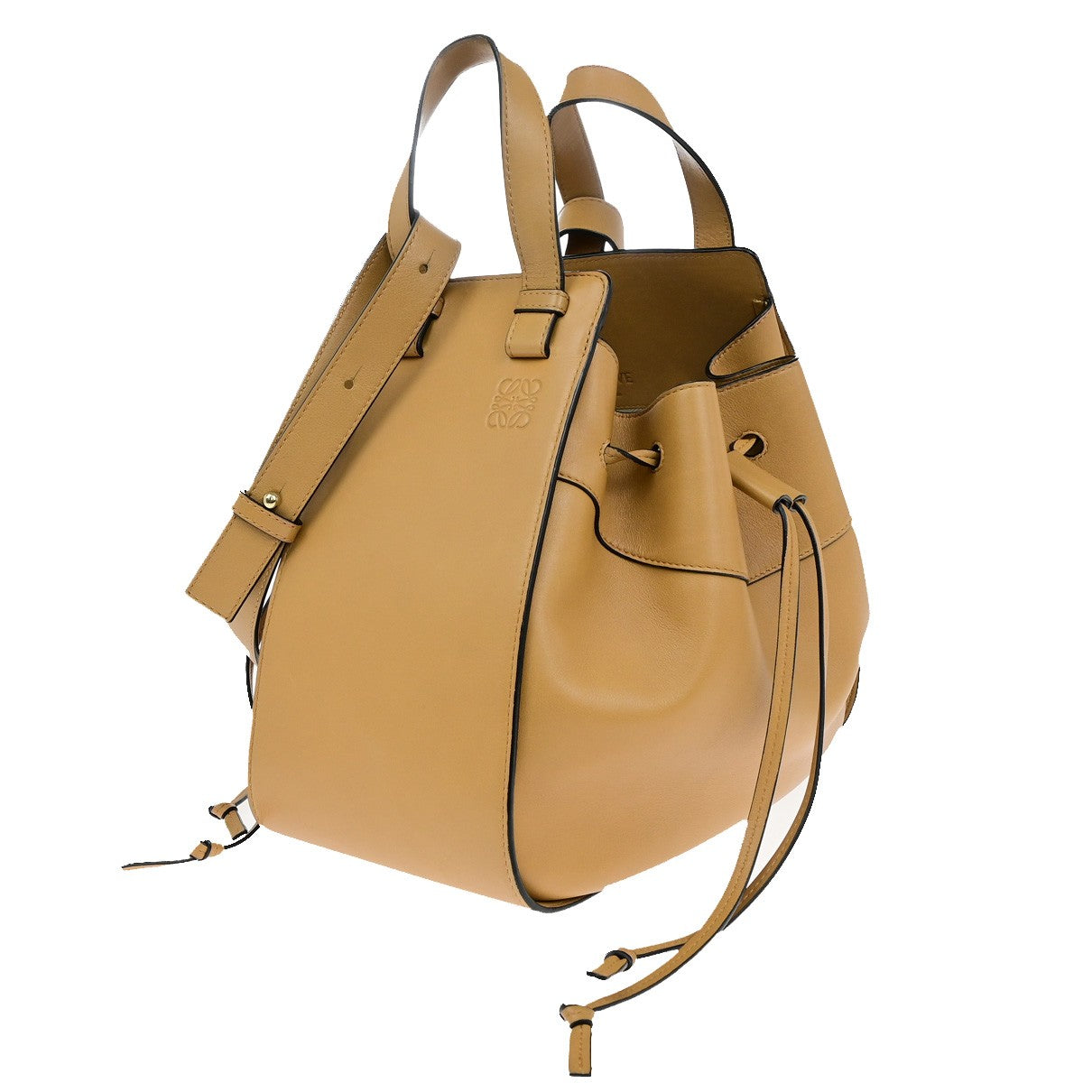 LOEWE Logo Hammock Medium Drawstring 2Way Hand Bad Leather Brown GHW 603RL084