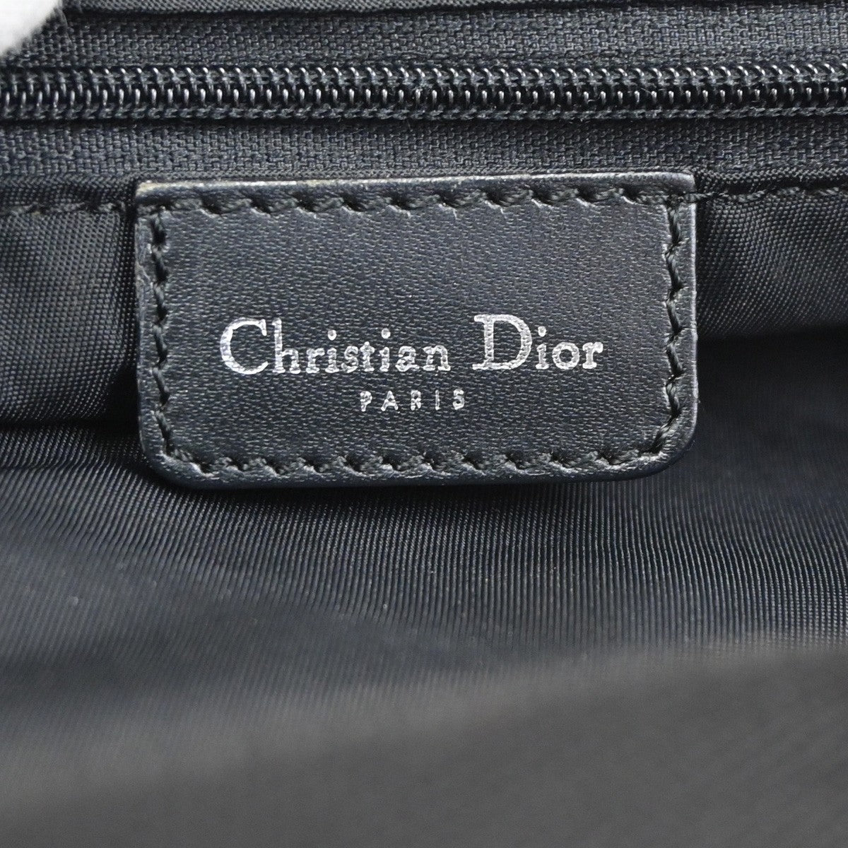 CHRISTIAN DIOR Logo Trotter Pattern shoulder Bag Canvas Leather Black 75CB030