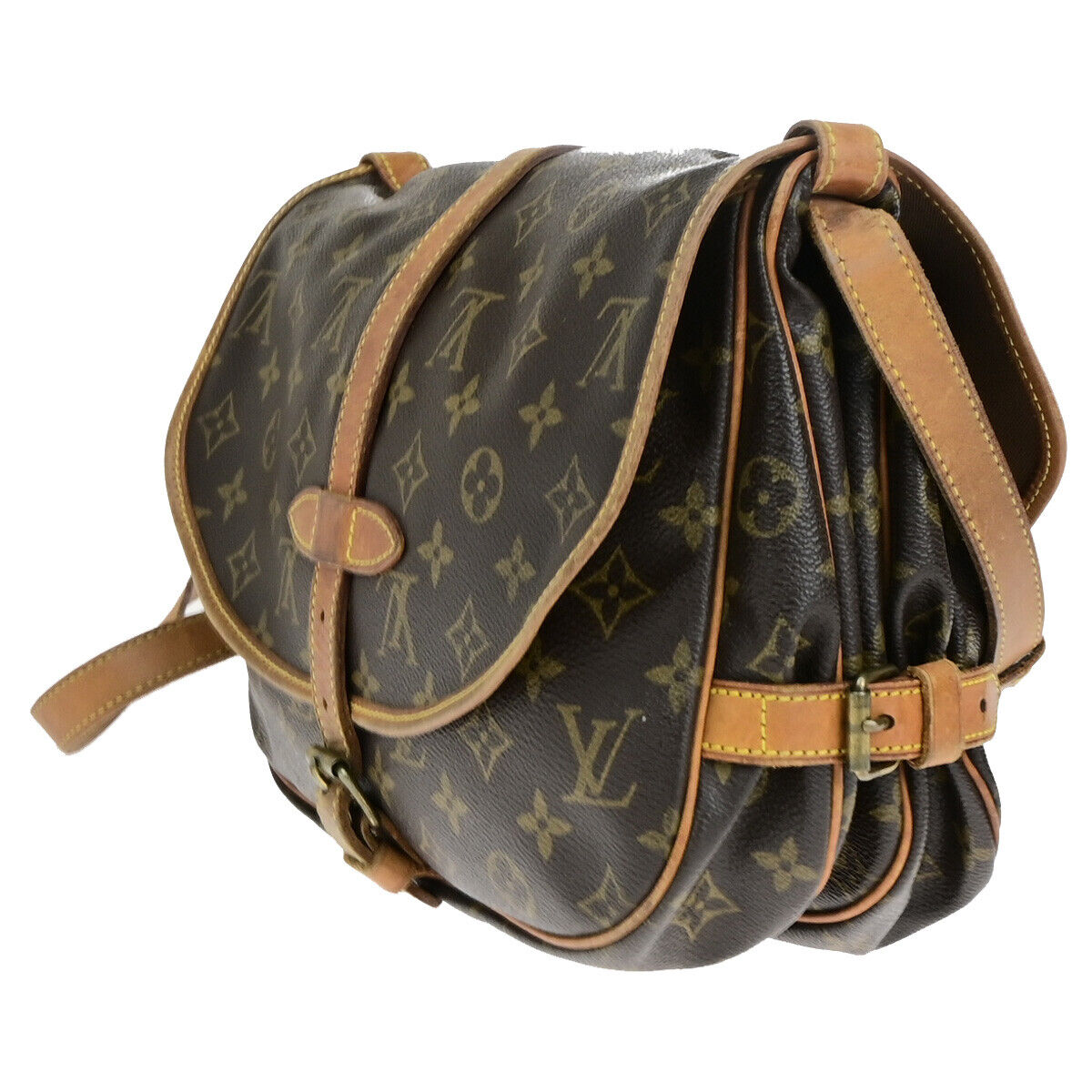 LOUIS VUITTON Logo Saumur 30 Shoulder Bag Monogram Leather Brown M42256 32YF525