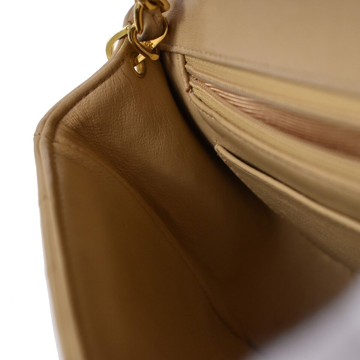 CHANEL CC Logo Mademoiselle Chain Shoulder Bag Leather Beige GHW France 648RC979